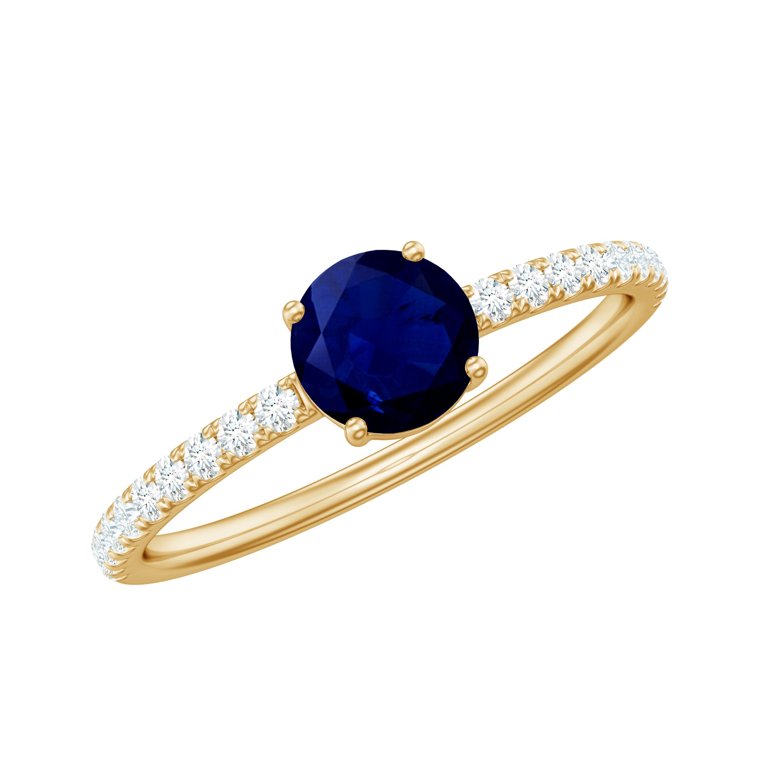 0.95 Carat Round Blue Sapphire Solitaire Ring with Diamond Side Stones | Rings | Wiccan Center