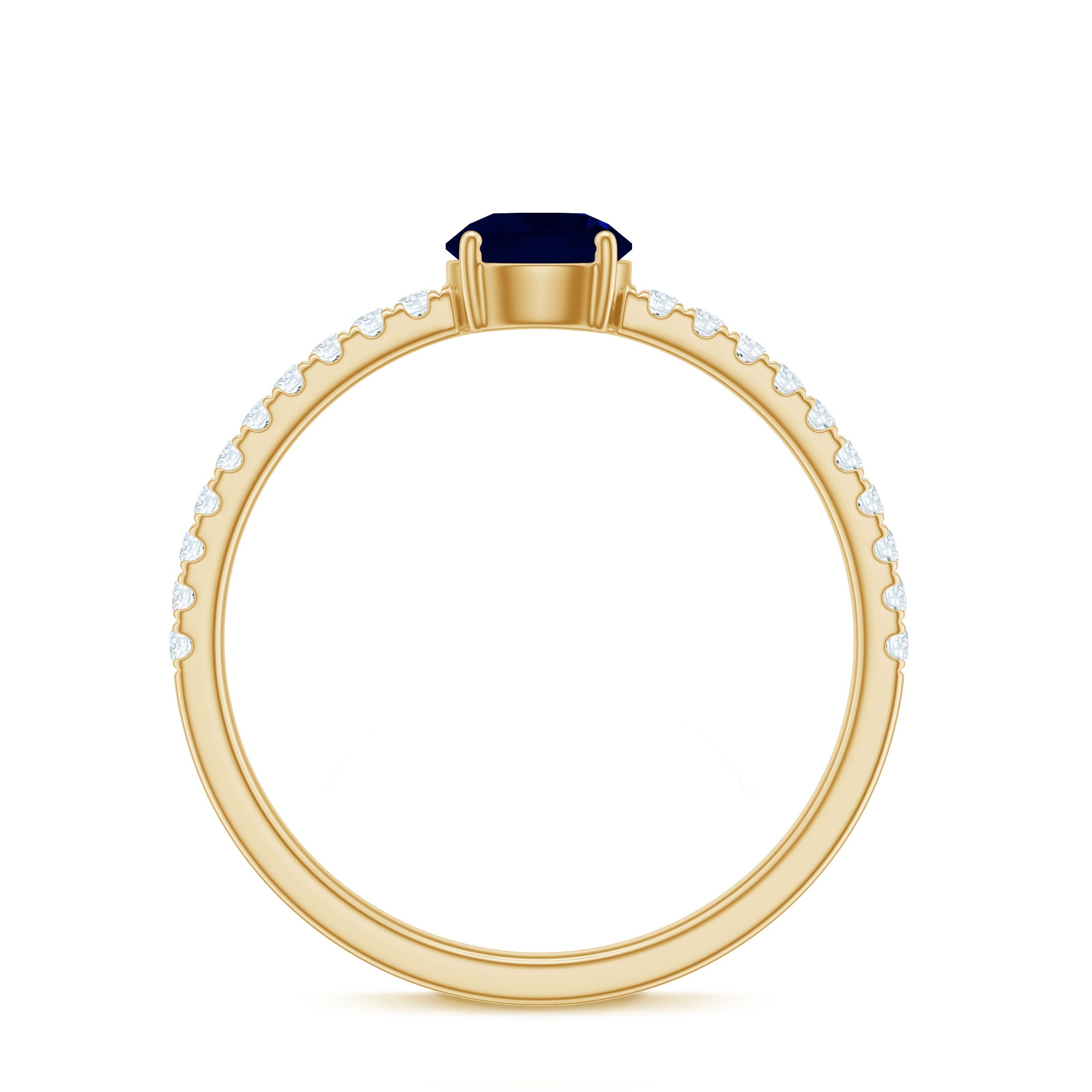0.95 Carat Round Blue Sapphire Solitaire Ring with Diamond Side Stones