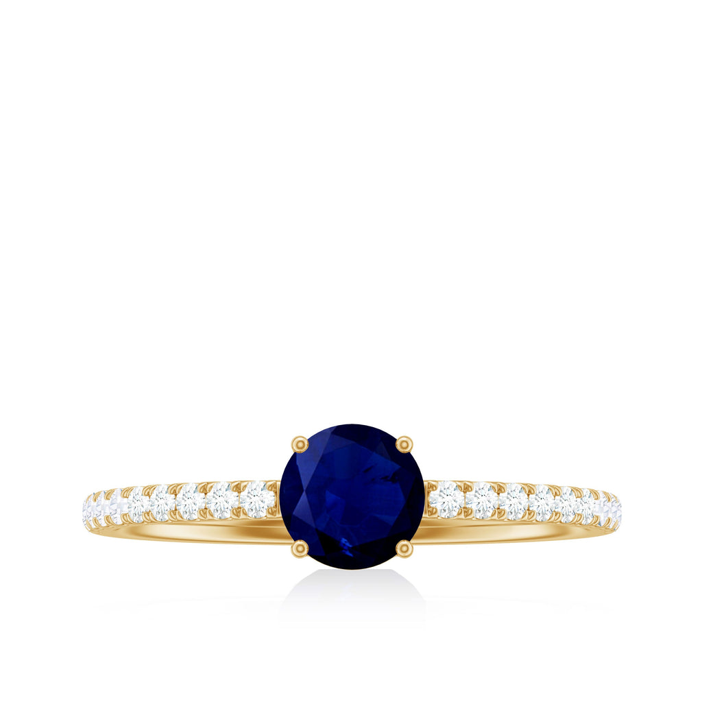 0.95 Carat Round Blue Sapphire Solitaire Ring with Diamond Side Stones