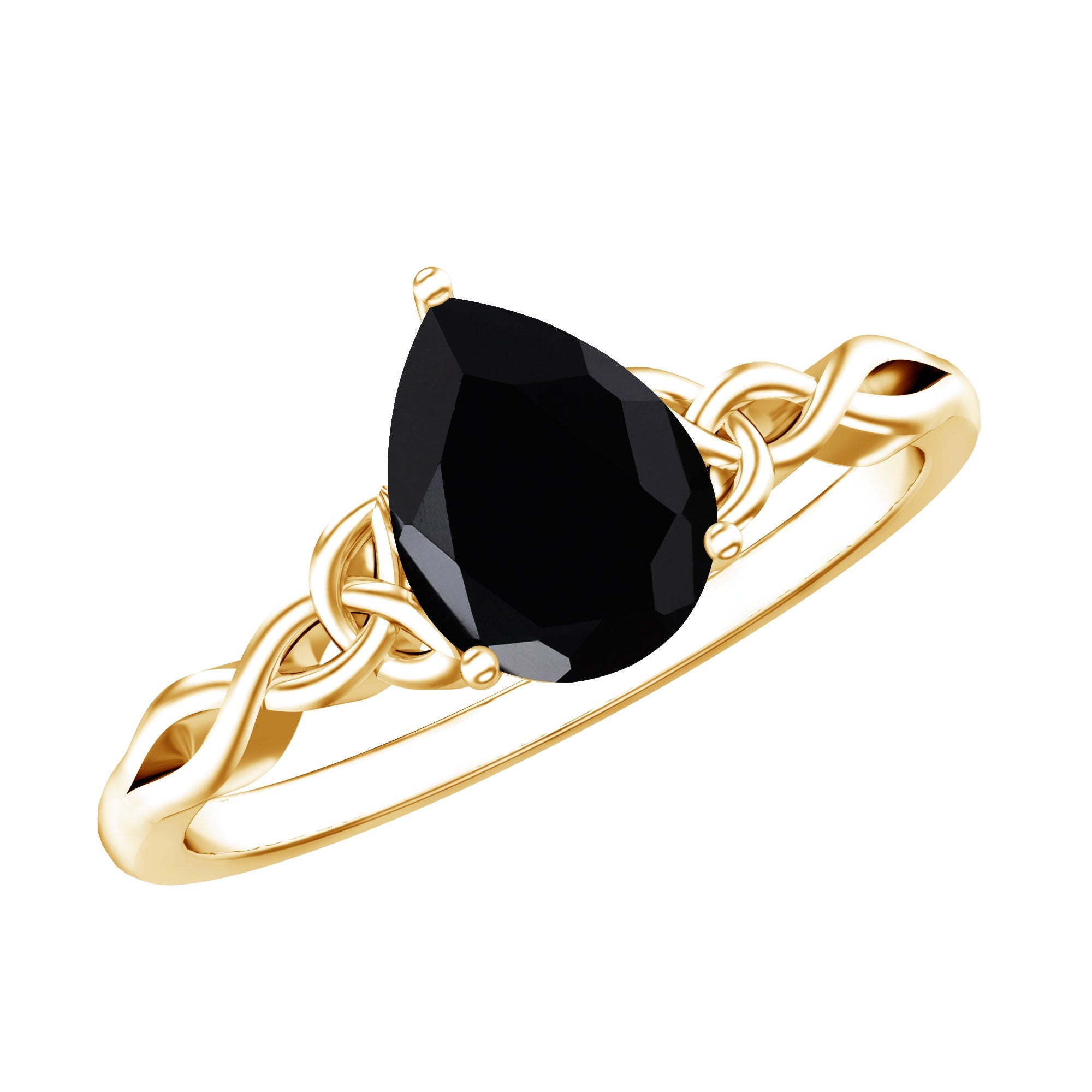 Solitaire Pear Cut Black Onyx Engagement Ring with Celtic Band | Rings | Wiccan Center