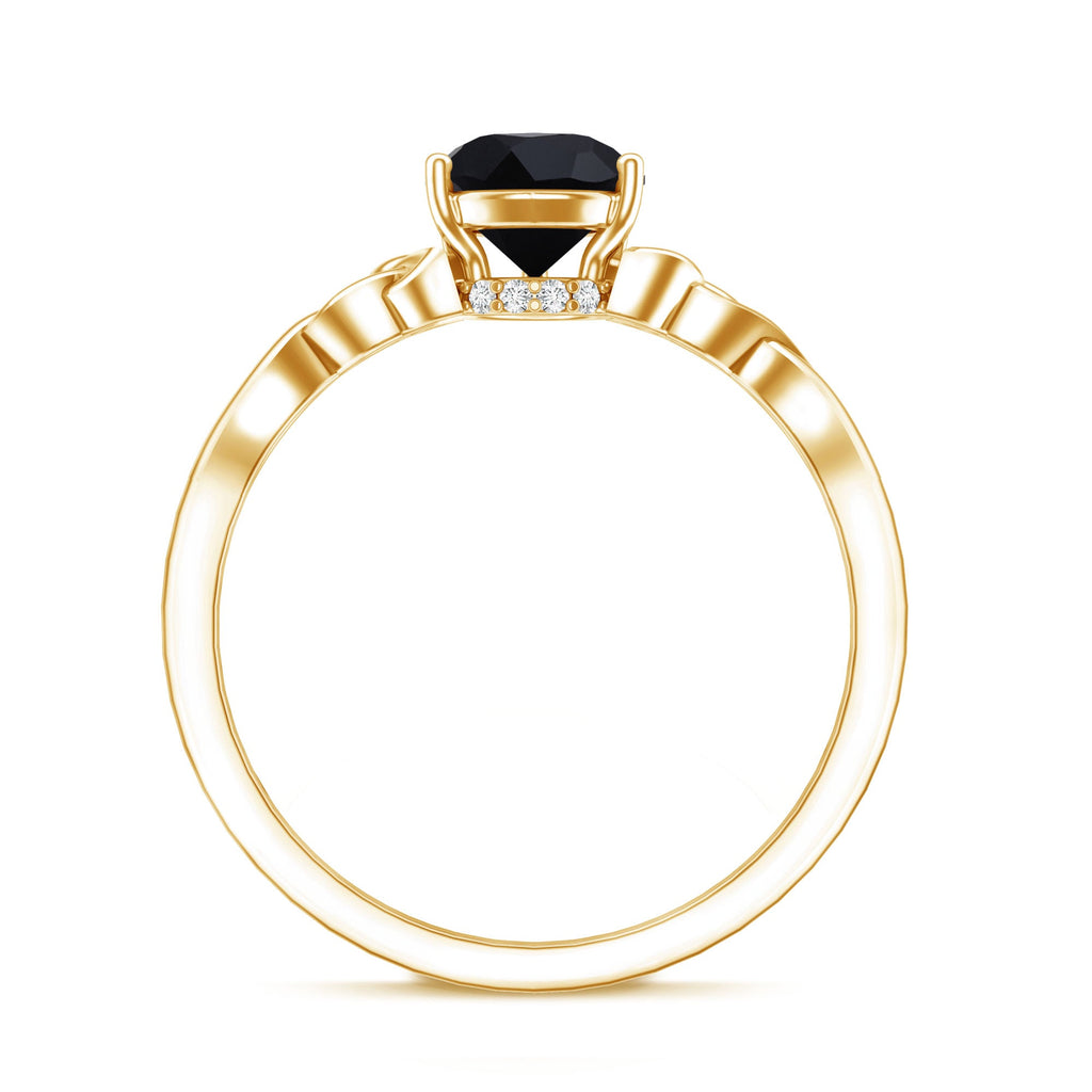 Solitaire Pear Cut Black Onyx Engagement Ring with Celtic Band