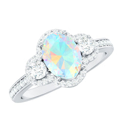 Vintage Inspired Opalescent Oval Engagement Ring with Real Diamond | Rings | Wiccan Center