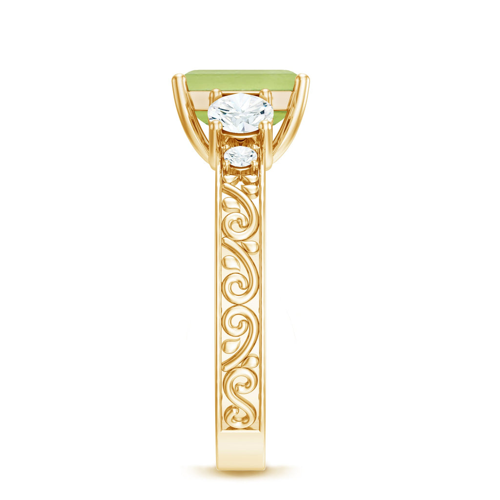 Vintage Style 1.8 Carat Peridot Emerald Cut Engagement Ring with Moissanite