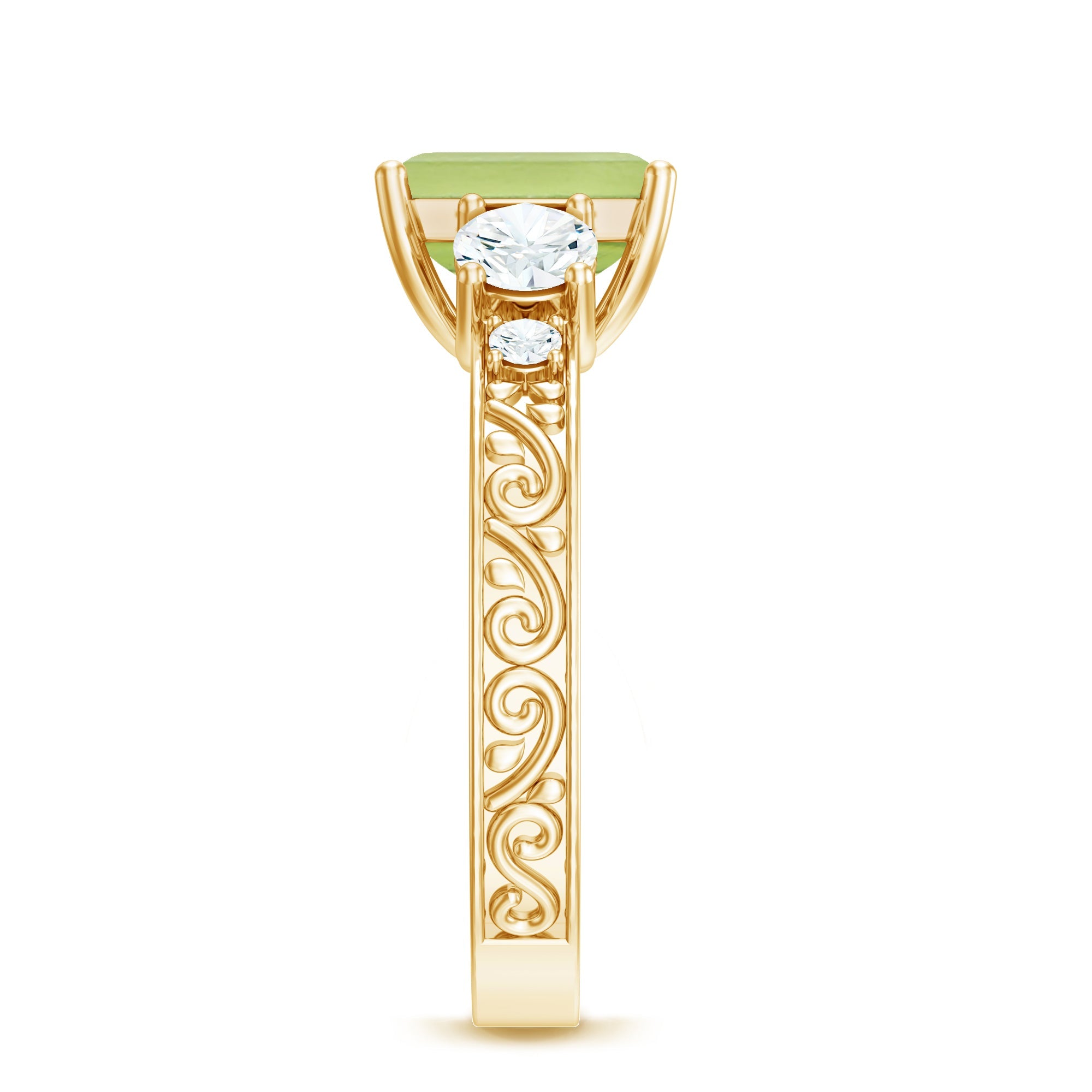 Vintage Style 1.8 Carat Peridot Emerald Cut Engagement Ring with Moissanite