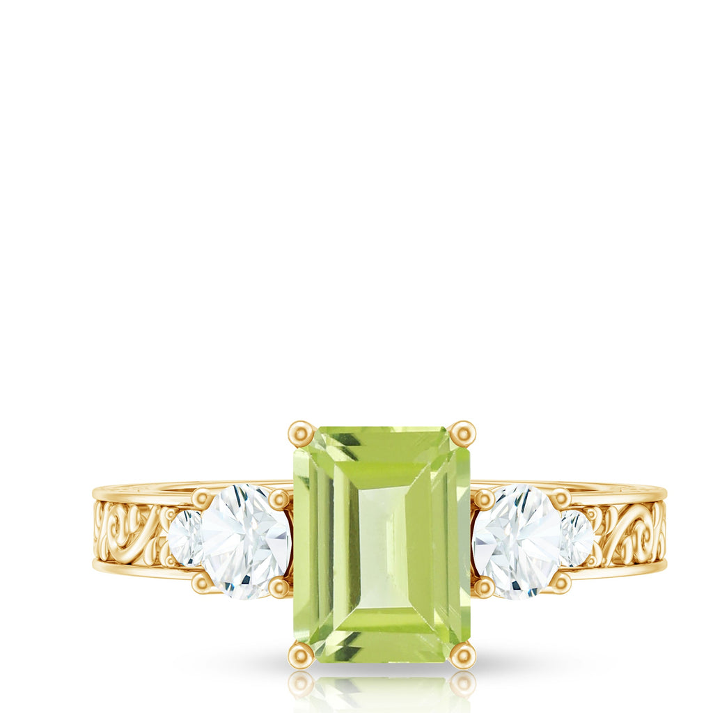 Vintage Style 1.8 Carat Peridot Emerald Cut Engagement Ring with Moissanite