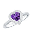 Natural 0.9 Carat Amethyst Heart Engagement Ring with Diamond Halo