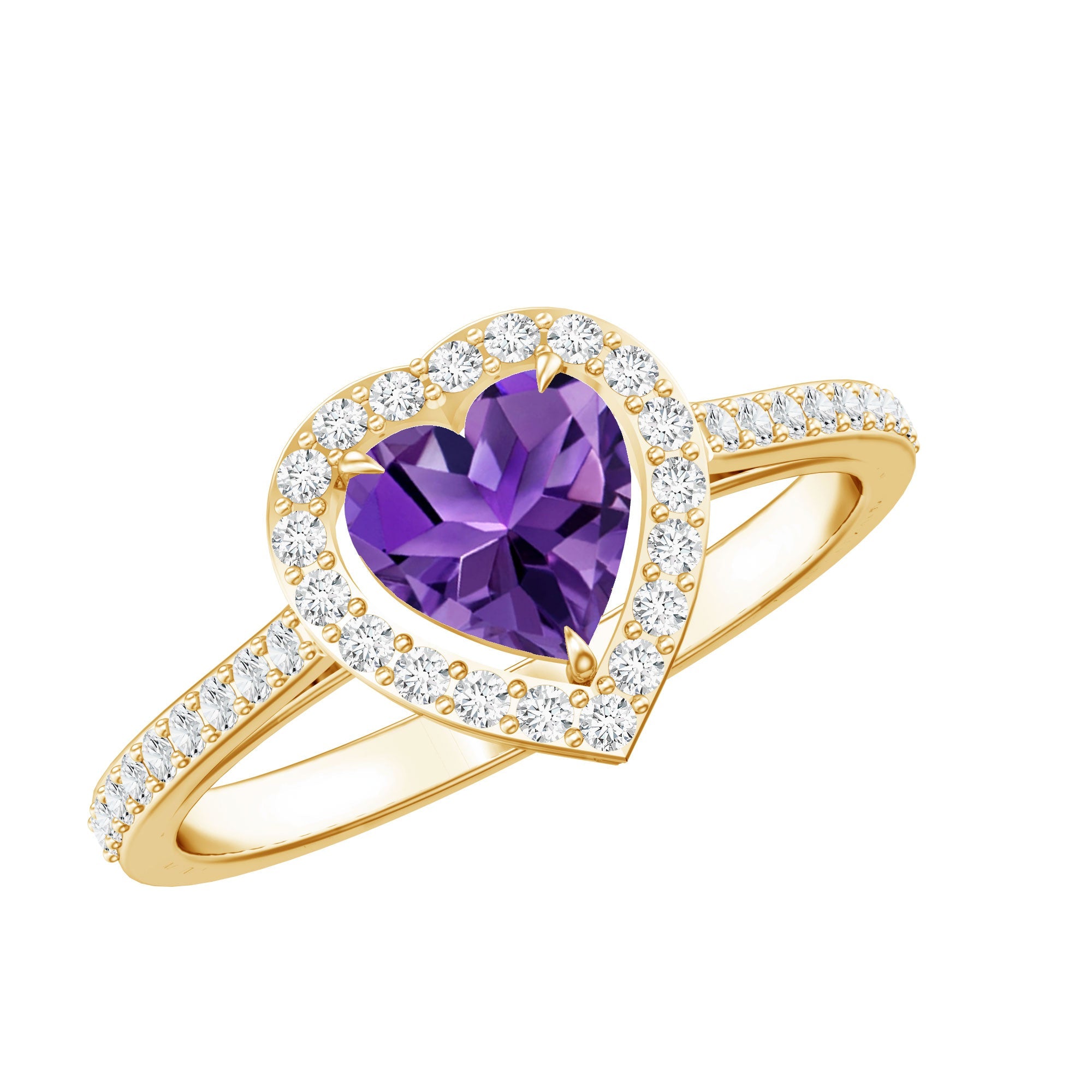 Natural 0.9 Carat Amethyst Heart Engagement Ring with Diamond Halo | Rings | Wiccan Center