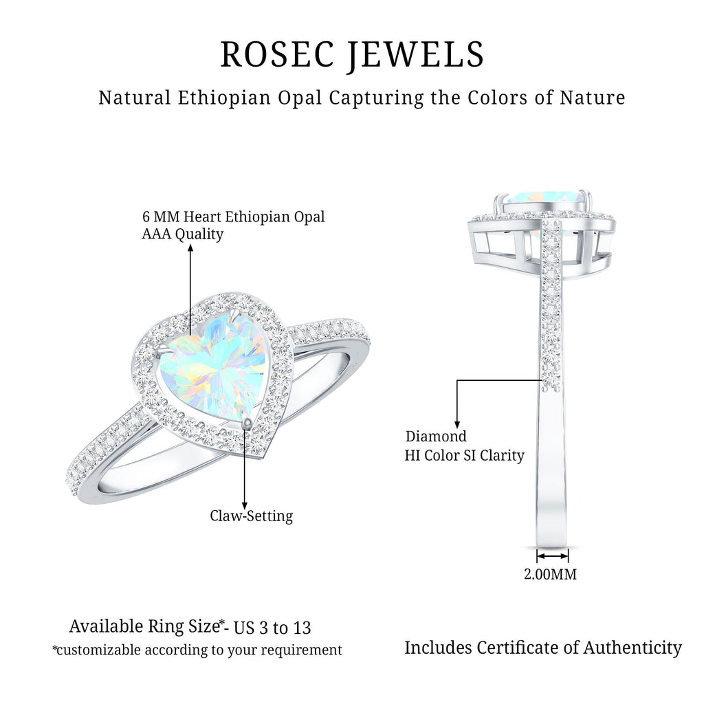 Natural Ethiopian Opal Heart Shaped Engagement Ring with Diamond Halo