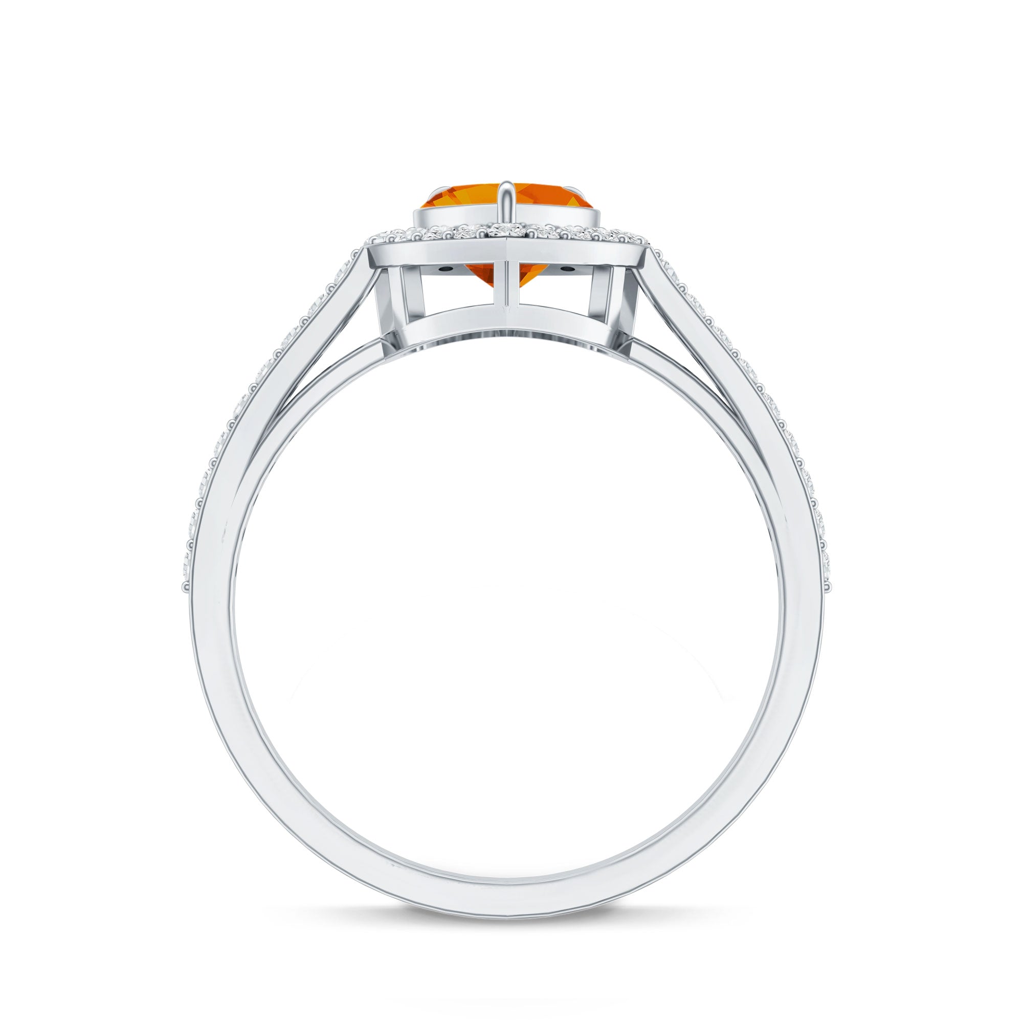 0.9 Carat Heart Shape Fire Opal Engagement Ring with Diamond Halo