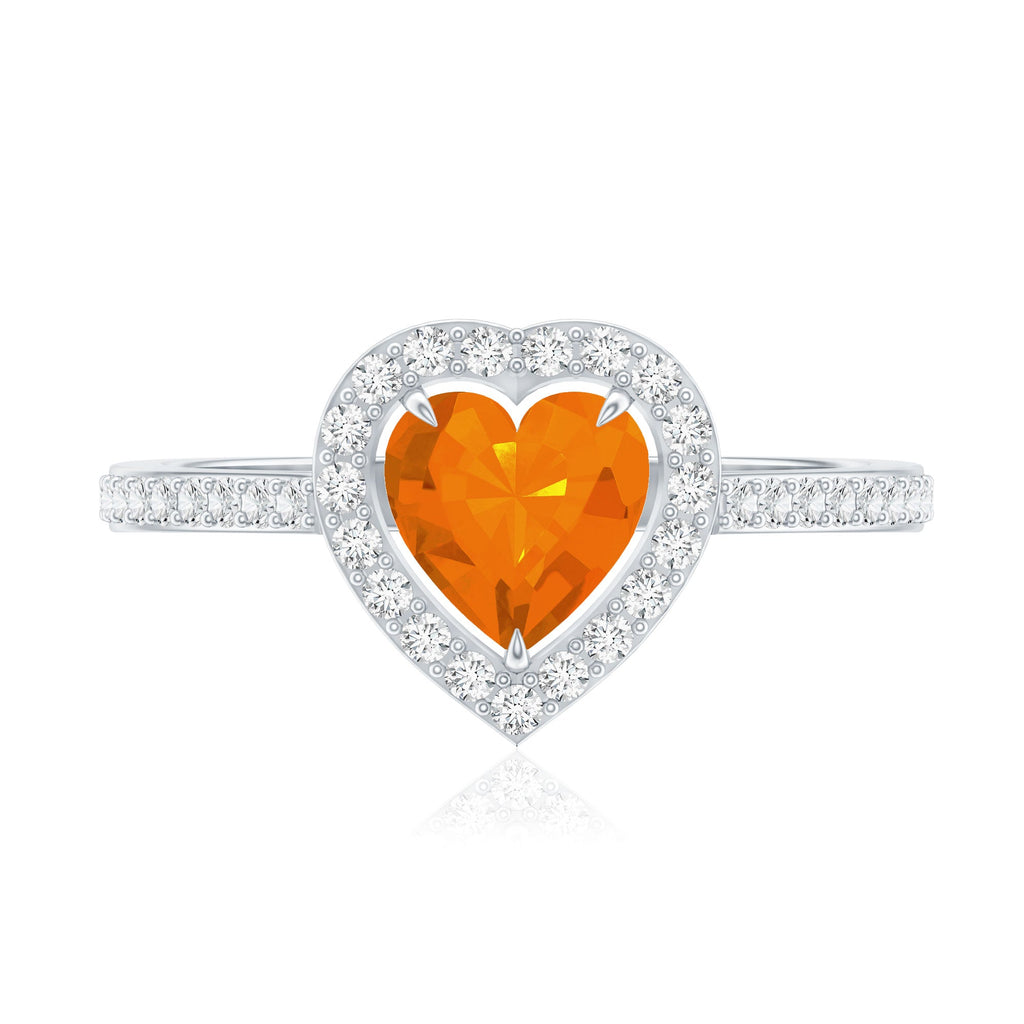 0.9 Carat Heart Shape Fire Opal Engagement Ring with Diamond Halo