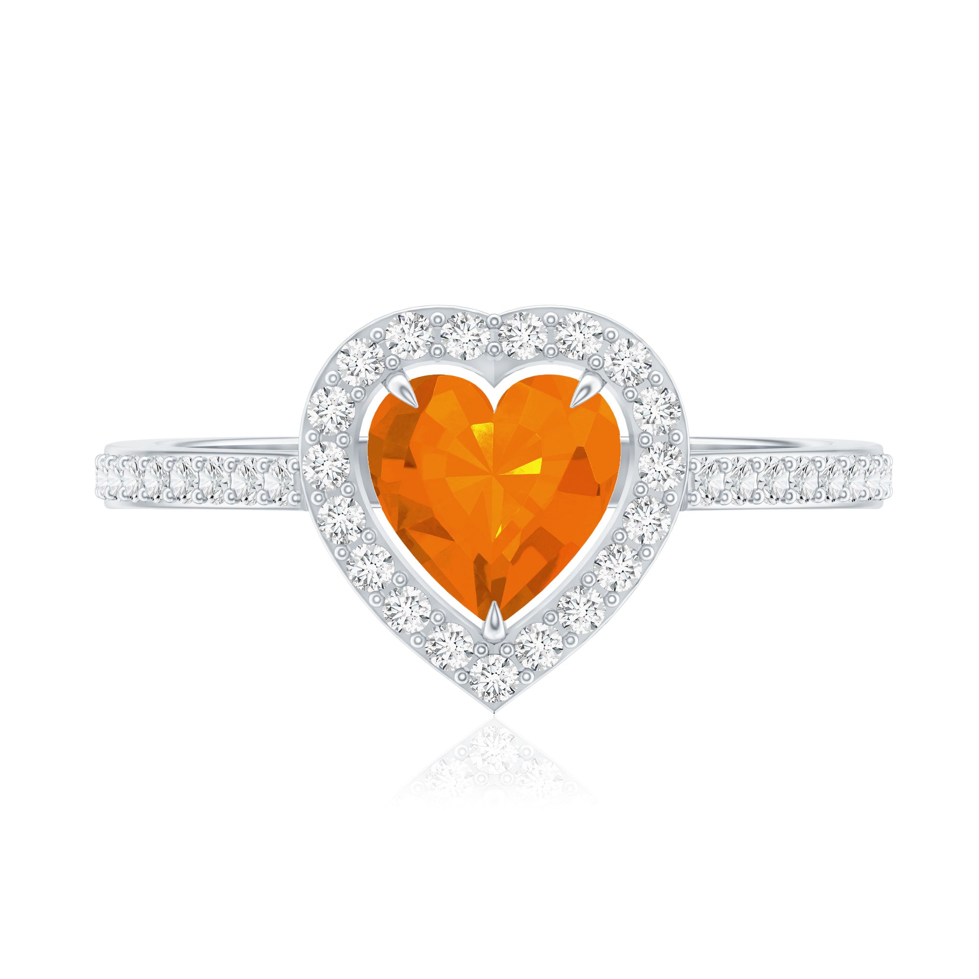 0.9 Carat Heart Shape Fire Opal Engagement Ring with Diamond Halo