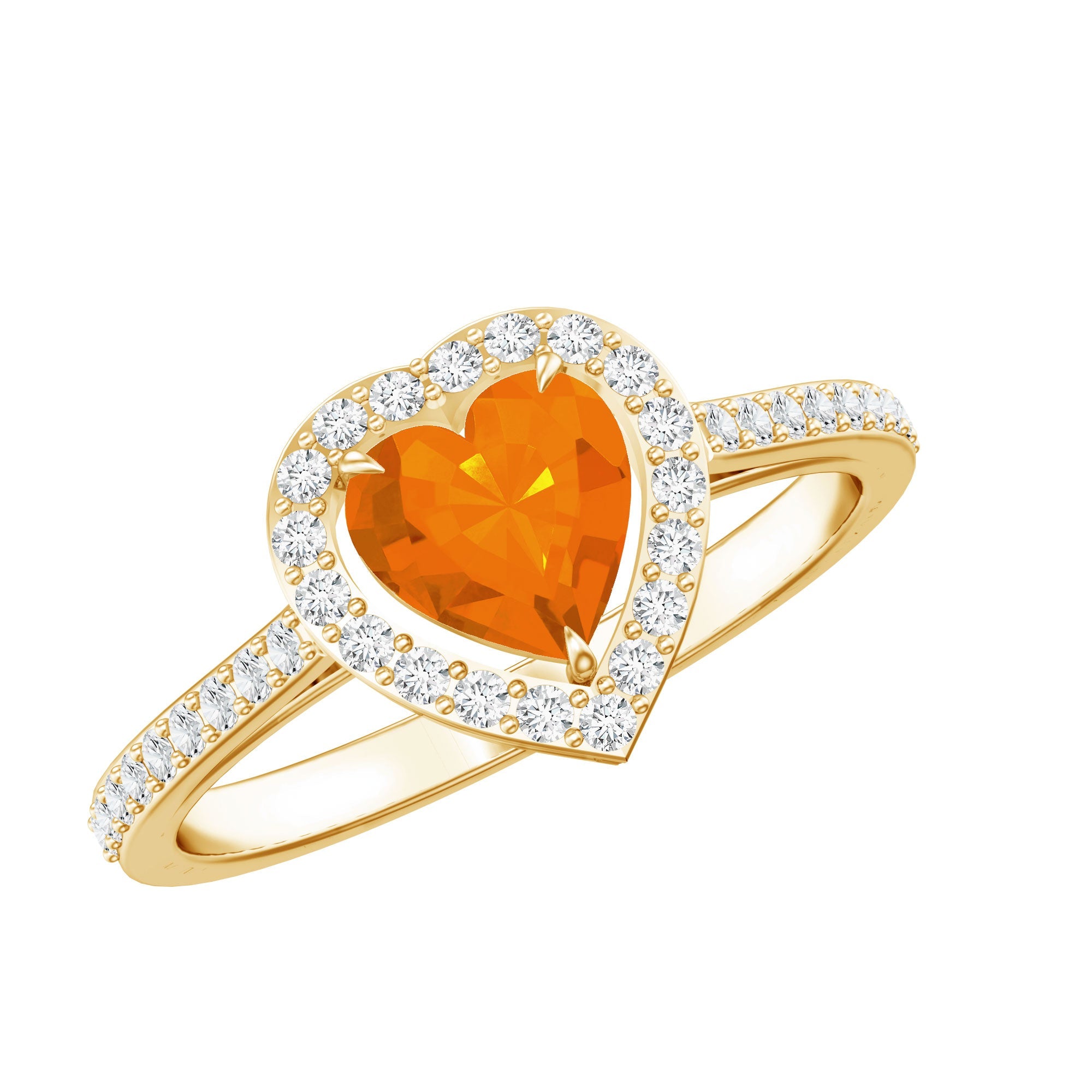 0.9 Carat Heart Shape Fire Opal Engagement Ring with Diamond Halo | Rings | Wiccan Center