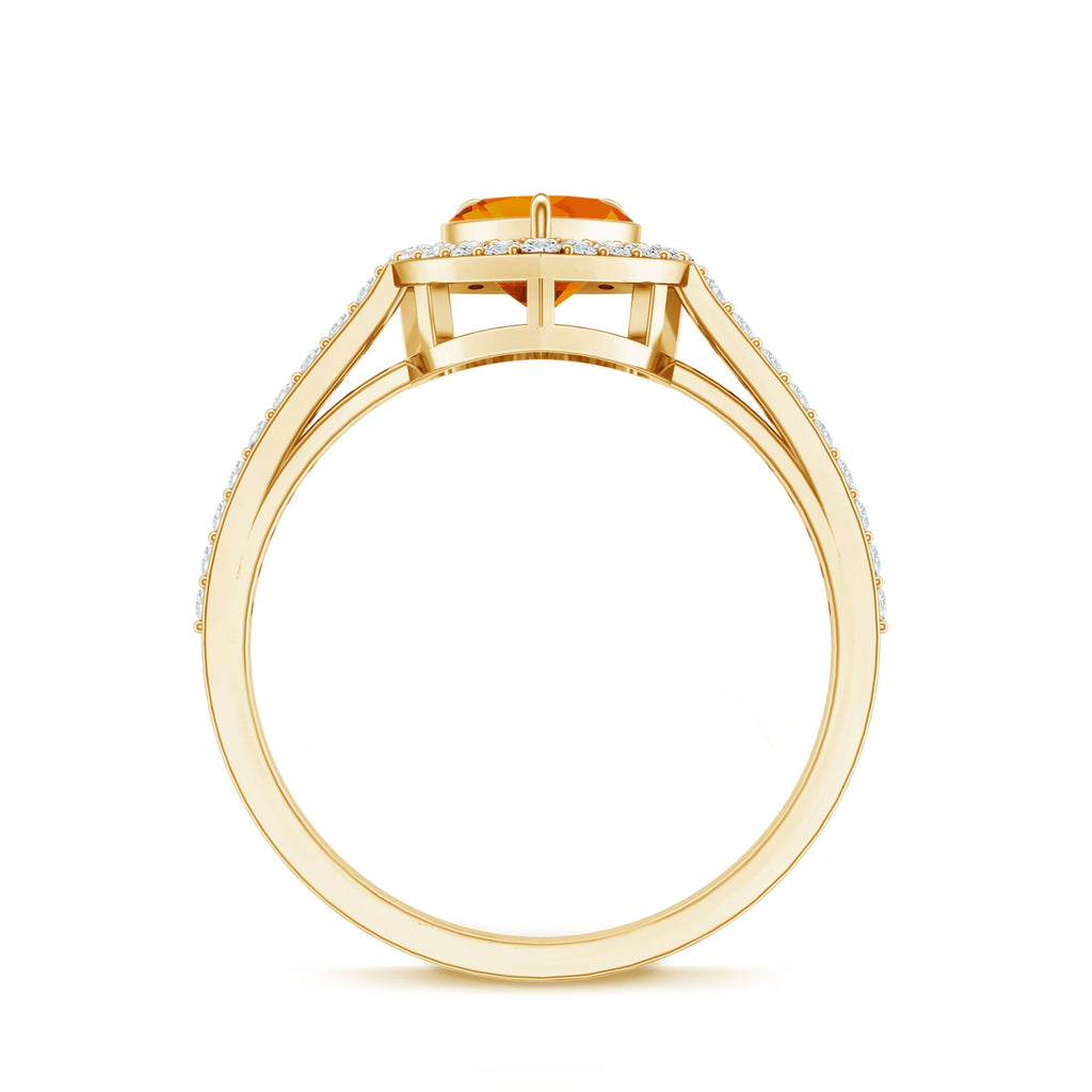 0.9 Carat Heart Shape Fire Opal Engagement Ring with Diamond Halo