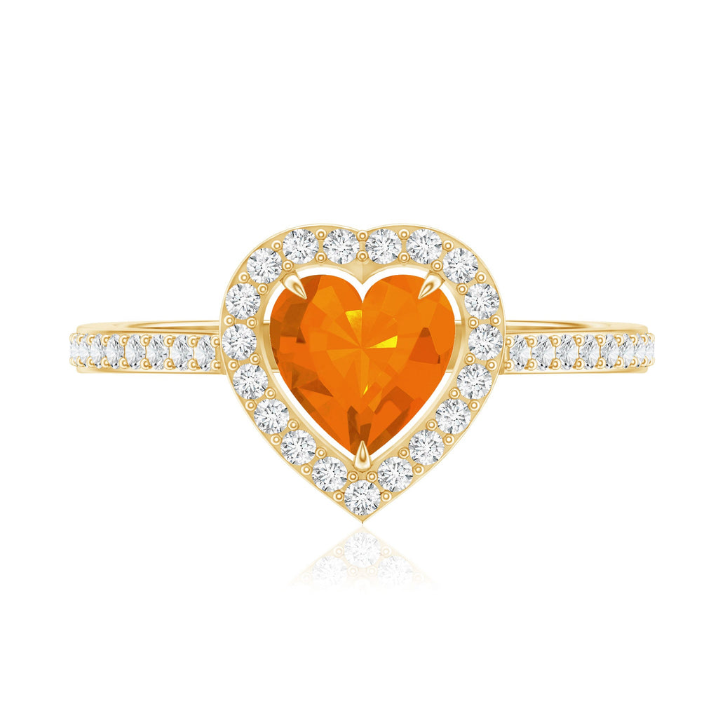 0.9 Carat Heart Shape Fire Opal Engagement Ring with Diamond Halo