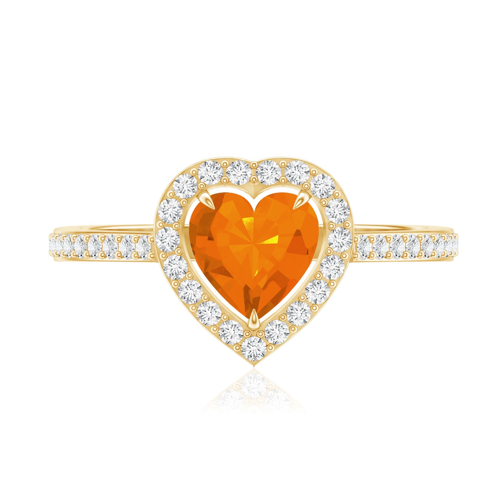 0.9 Carat Heart Shape Fire Opal Engagement Ring with Diamond Halo