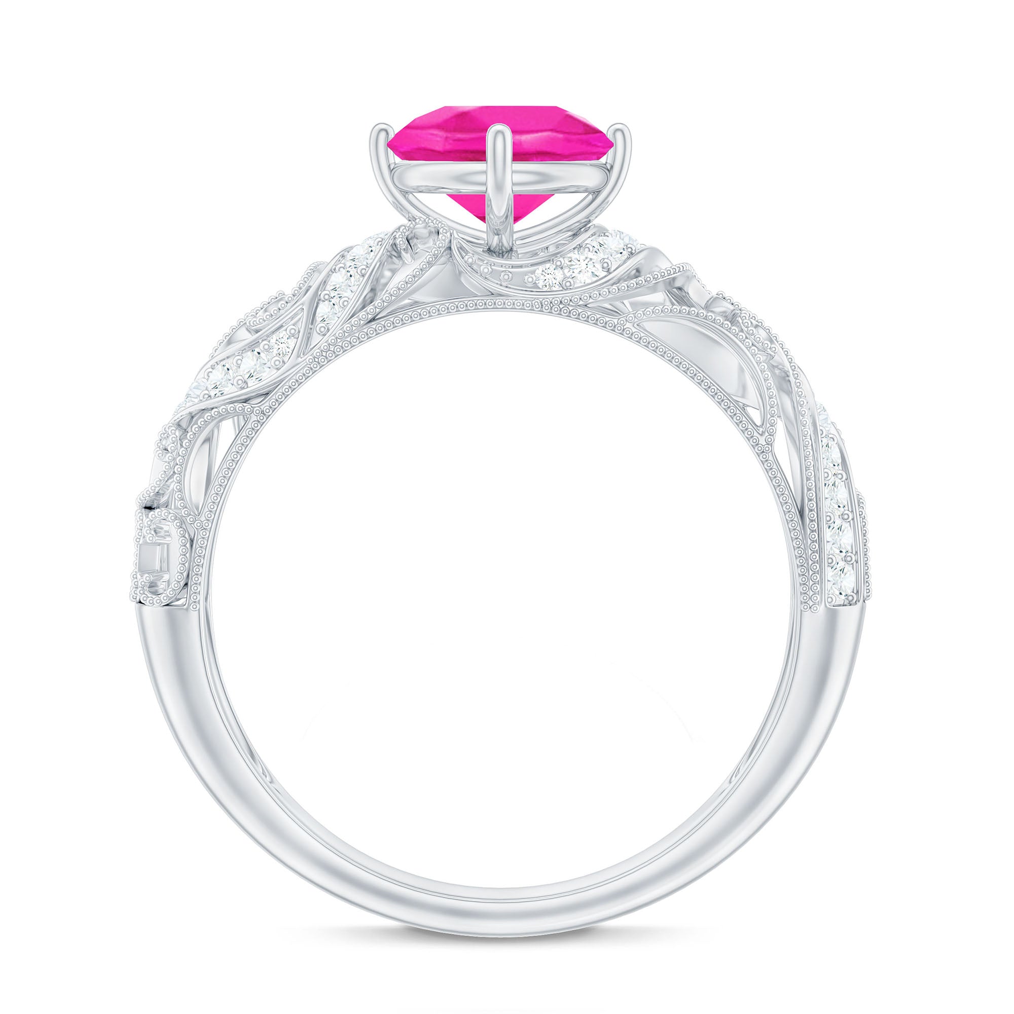Lab Grown Pink Sapphire Antique Engagement Ring With Diamond