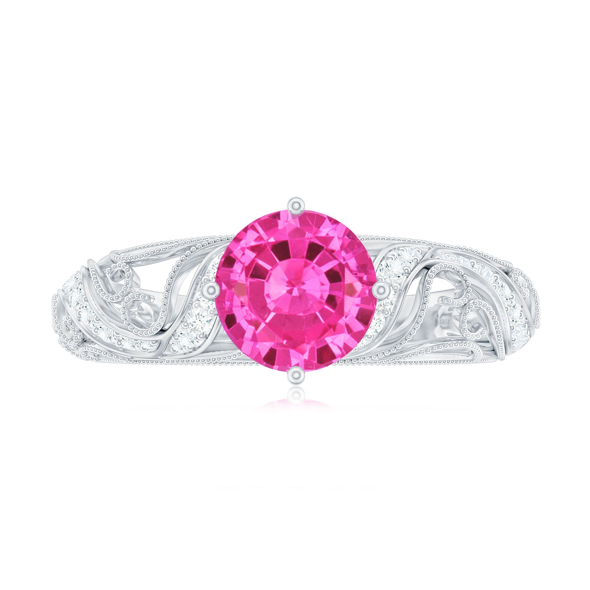 Lab Grown Pink Sapphire Antique Engagement Ring With Diamond
