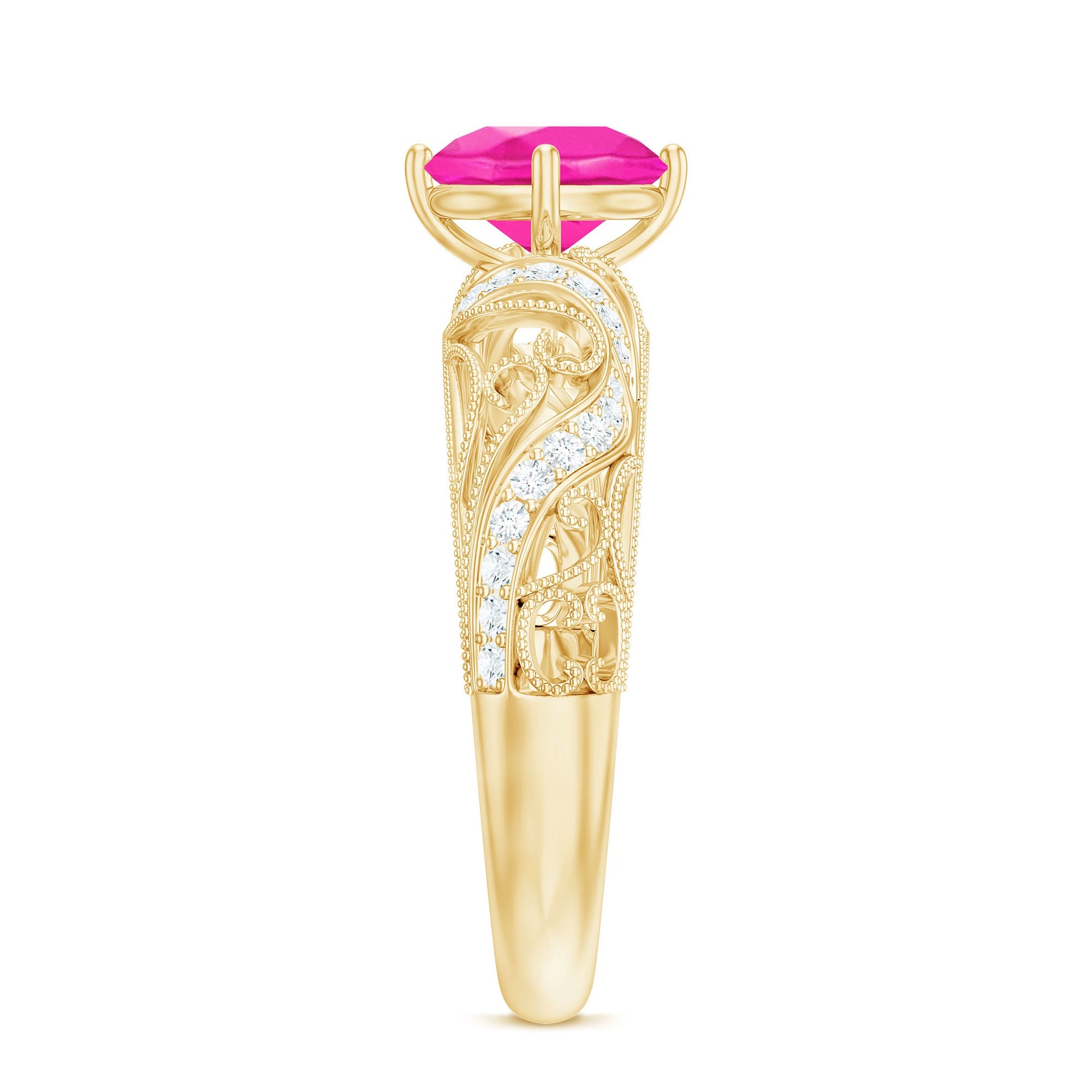 Lab Grown Pink Sapphire Antique Engagement Ring With Diamond