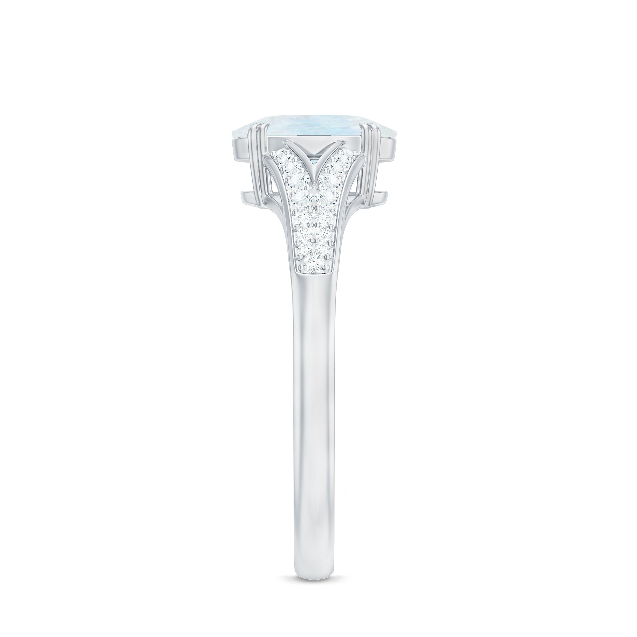 0.6 Carat Oval Cut Moonstone Solitaire Engagement Ring with Diamond Accent
