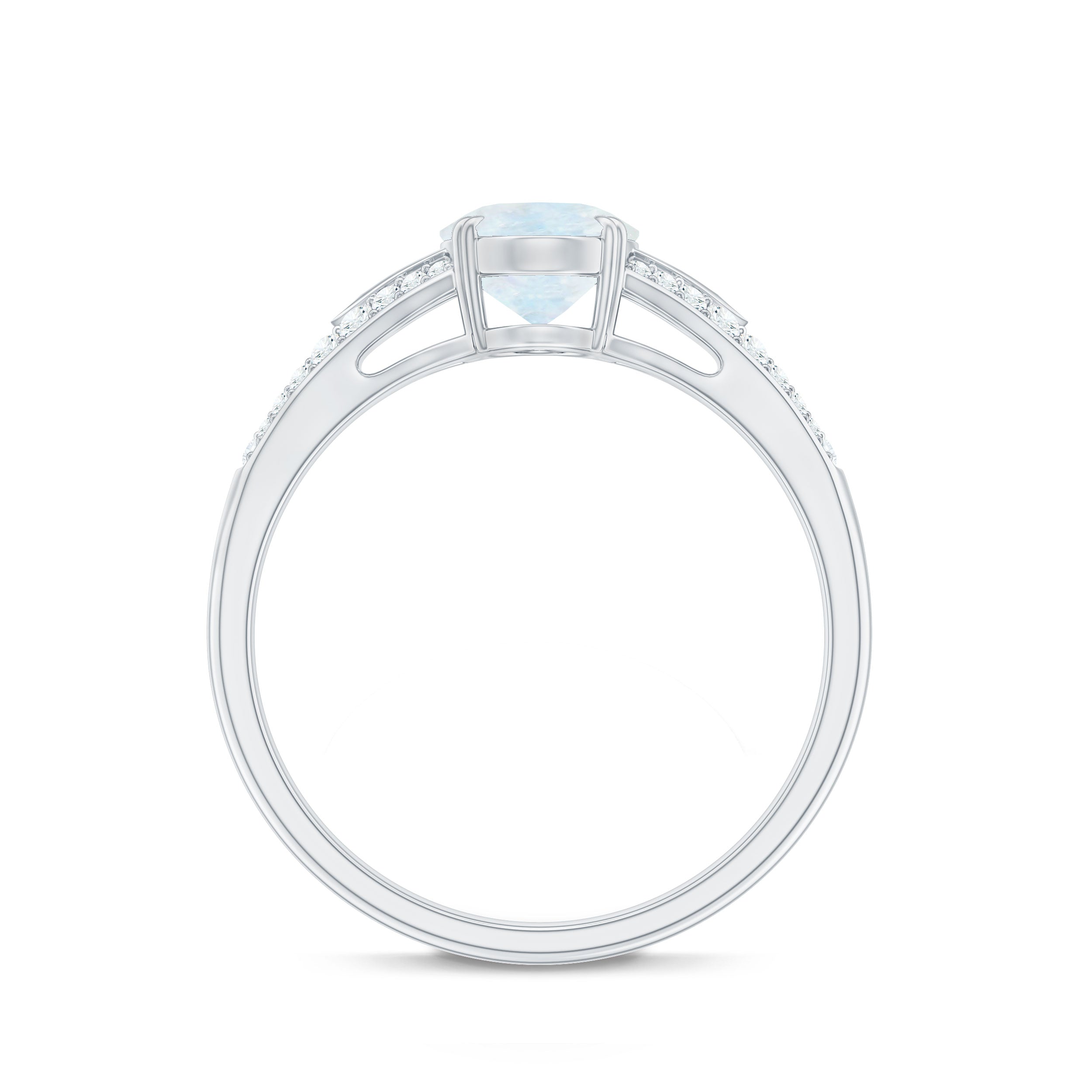 0.6 Carat Oval Cut Moonstone Solitaire Engagement Ring with Diamond Accent