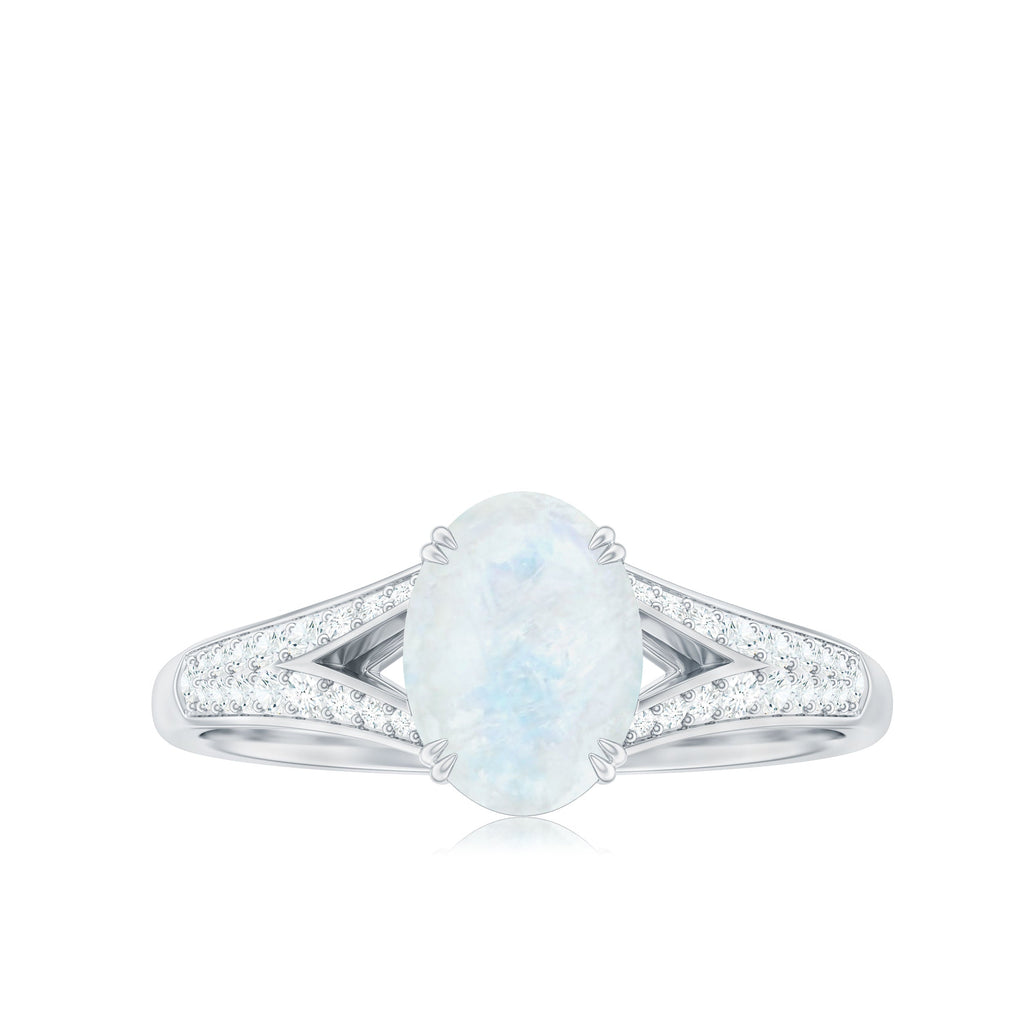 0.6 Carat Oval Cut Moonstone Solitaire Engagement Ring with Diamond Accent