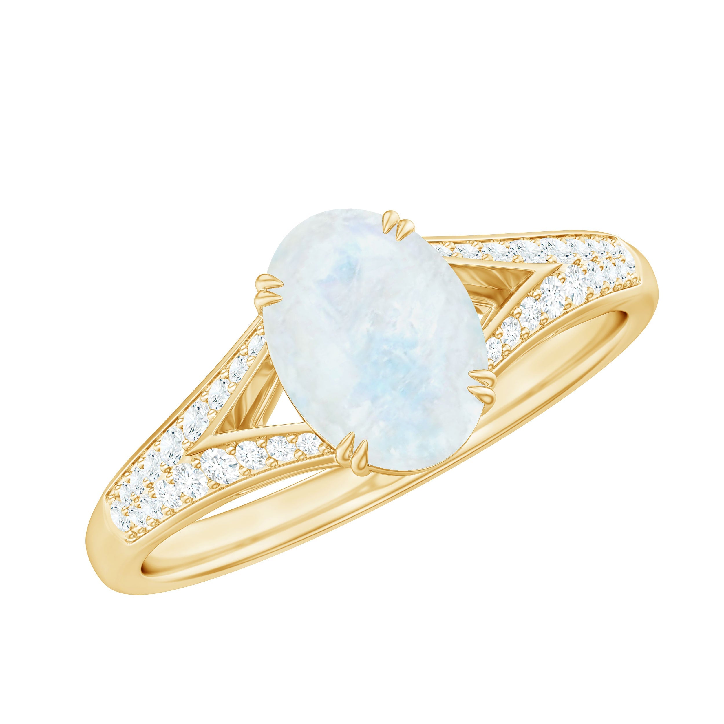 0.6 Carat Oval Cut Moonstone Solitaire Engagement Ring with Diamond Accent | Rings | Wiccan Center