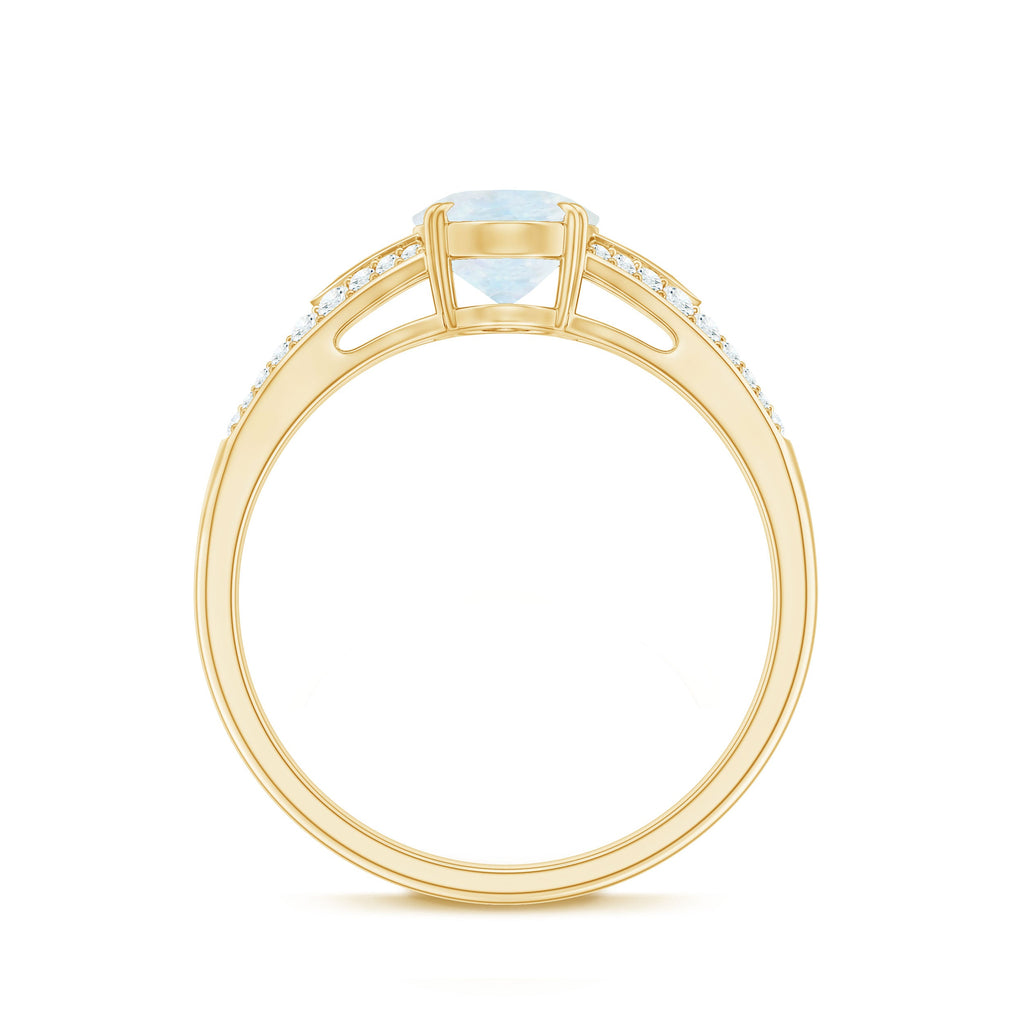 0.6 Carat Oval Cut Moonstone Solitaire Engagement Ring with Diamond Accent