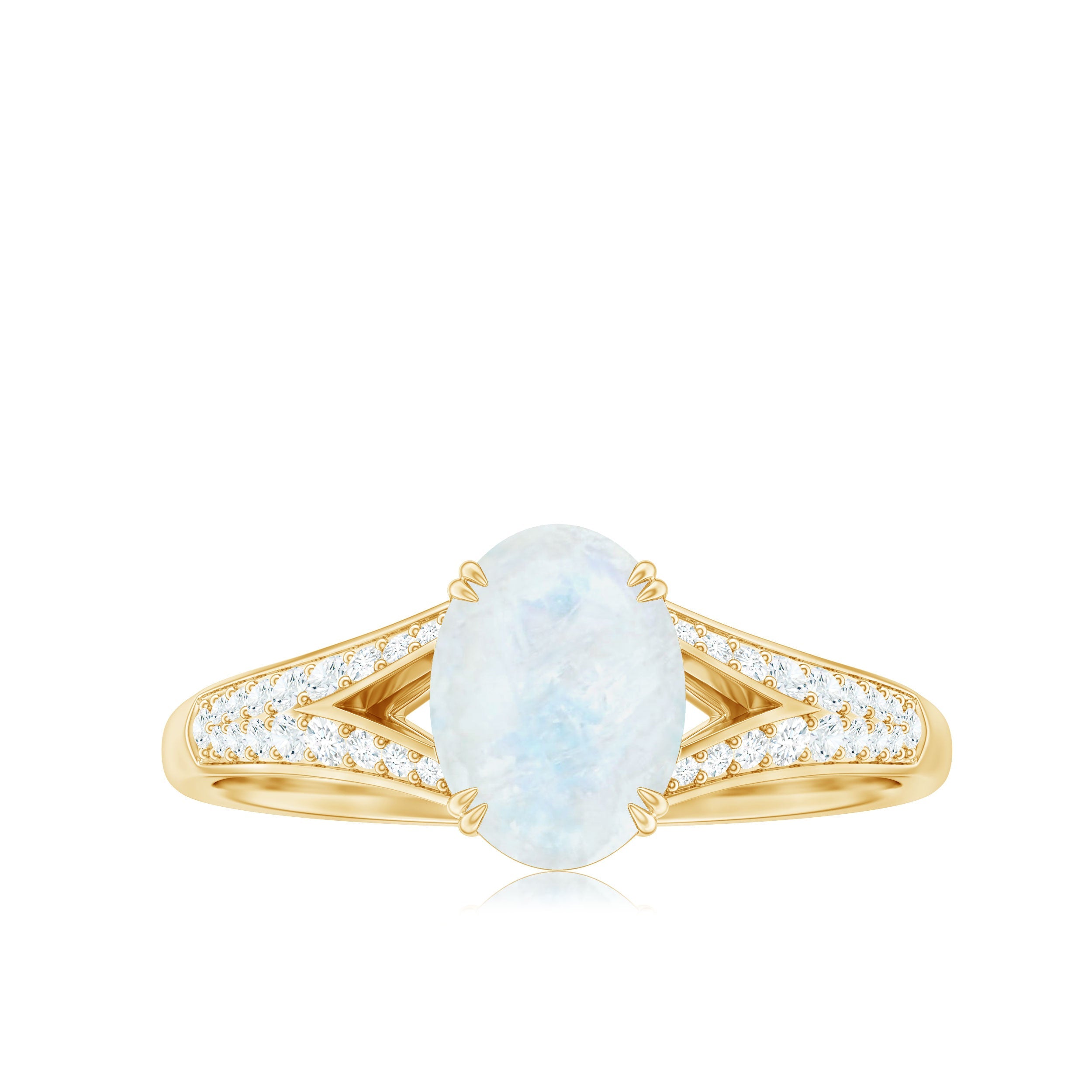 0.6 Carat Oval Cut Moonstone Solitaire Engagement Ring with Diamond Accent