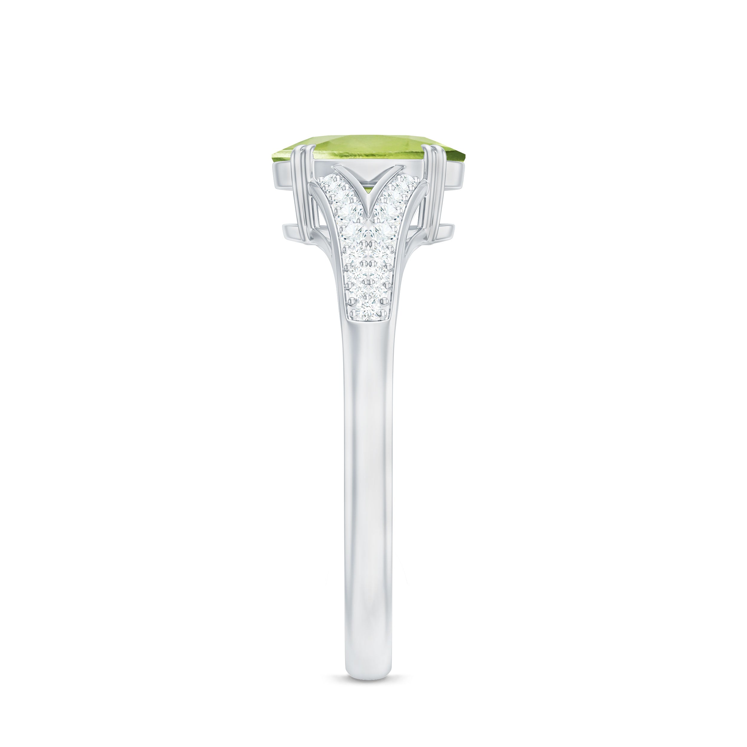 Natural 1 Carat Peridot Oval Engagement Ring with Diamond Split Shank