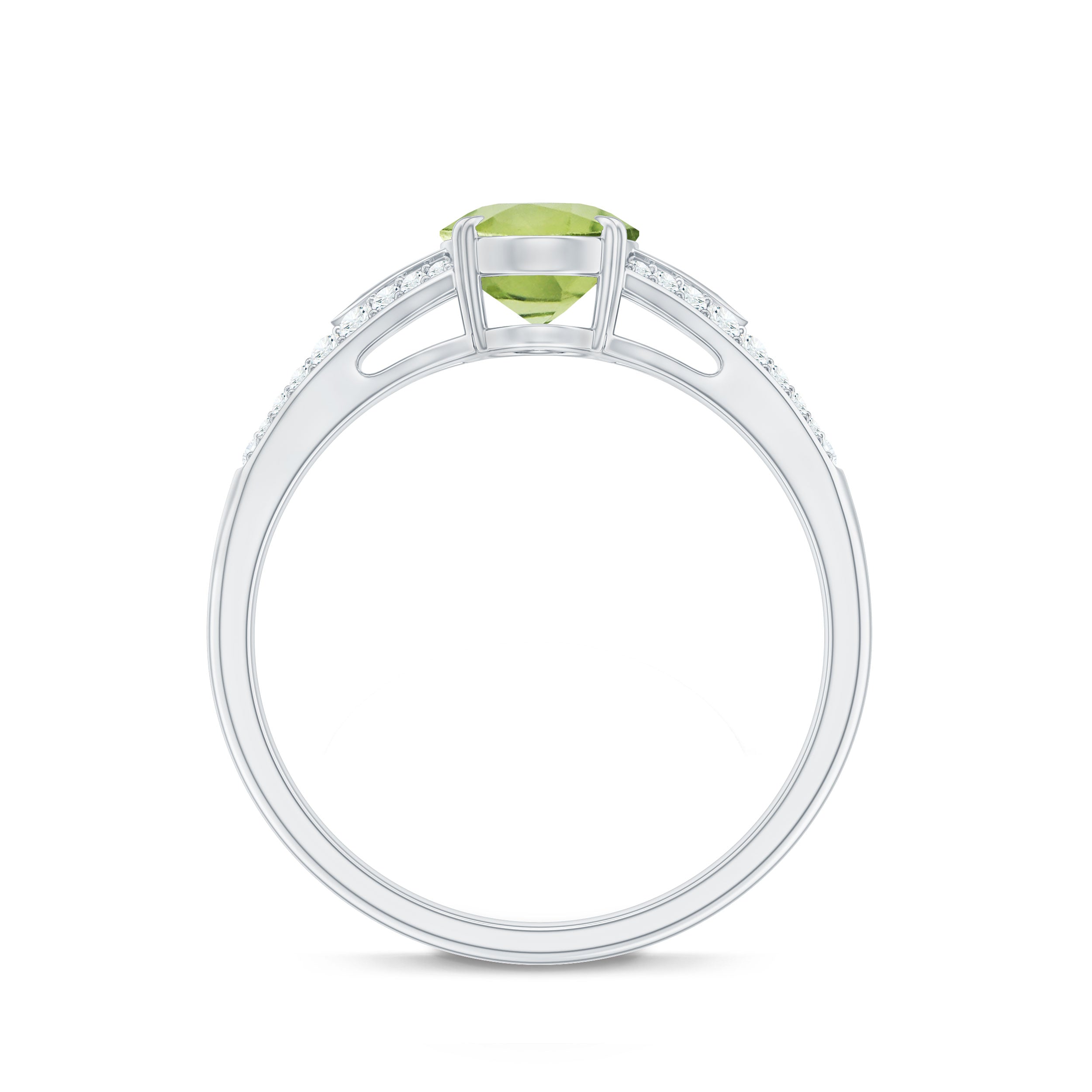 Natural 1 Carat Peridot Oval Engagement Ring with Diamond Split Shank