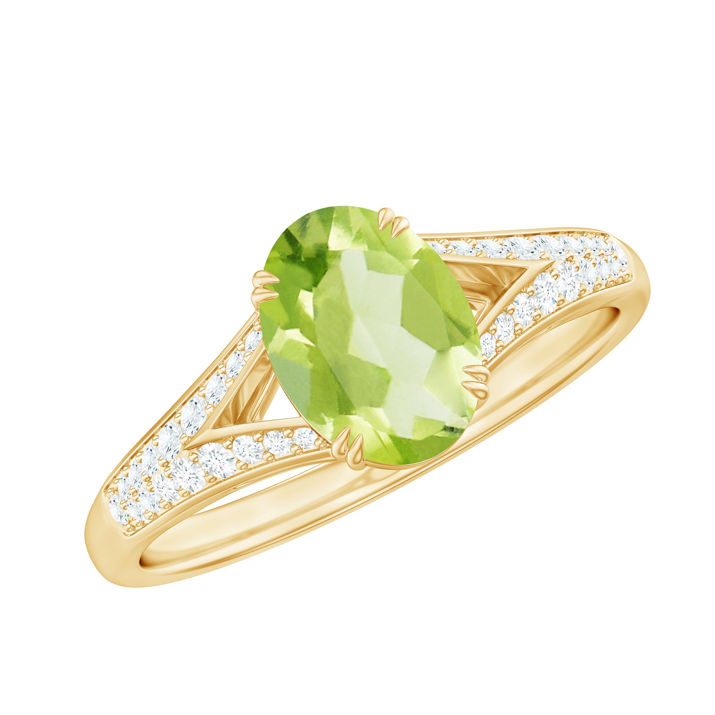 Natural 1 Carat Peridot Oval Engagement Ring with Diamond Split Shank | Rings | Wiccan Center