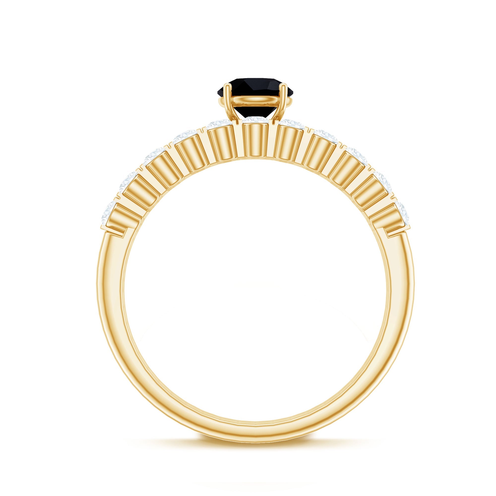 Round Cut Black Onyx and Diamond Stacking Wedding Ring Set