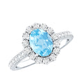 Real 1 Carat Oval Shape Aquamarine Halo Engagement Ring with Certificate