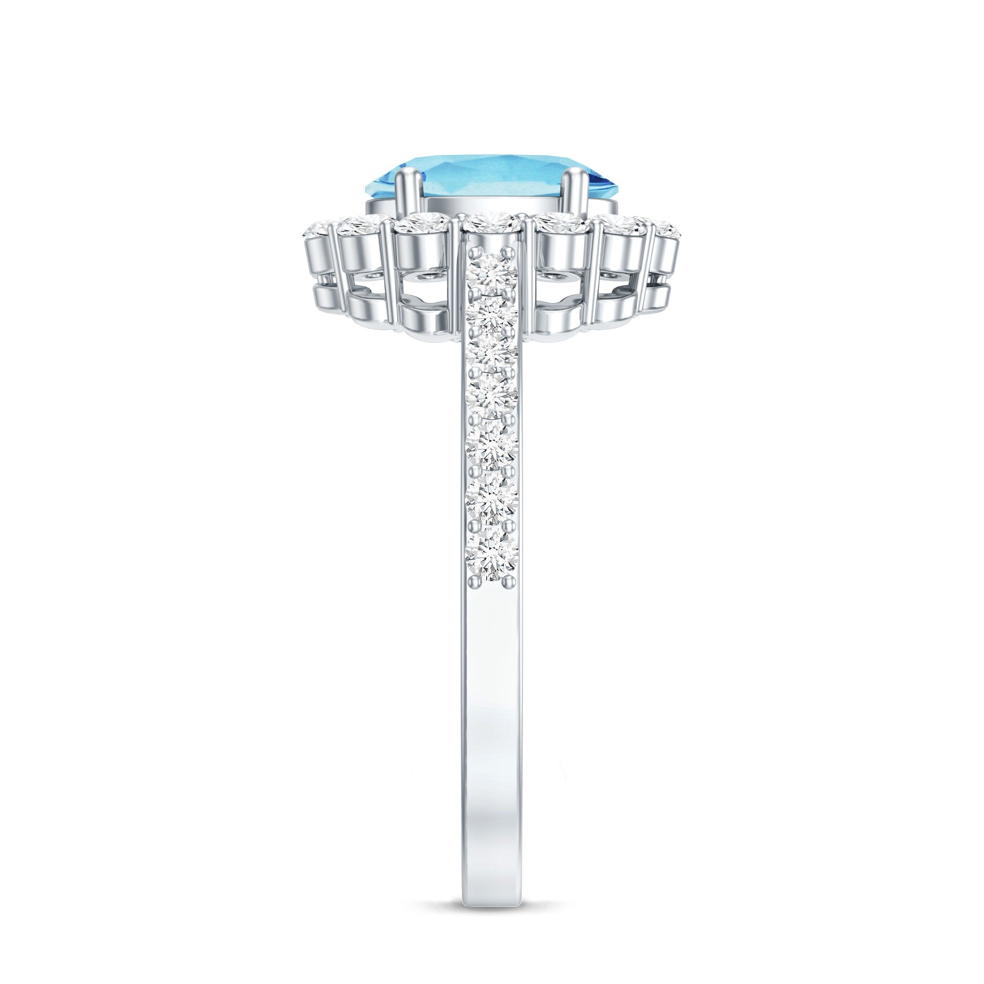 Real 1 Carat Oval Shape Aquamarine Halo Engagement Ring with Certificate