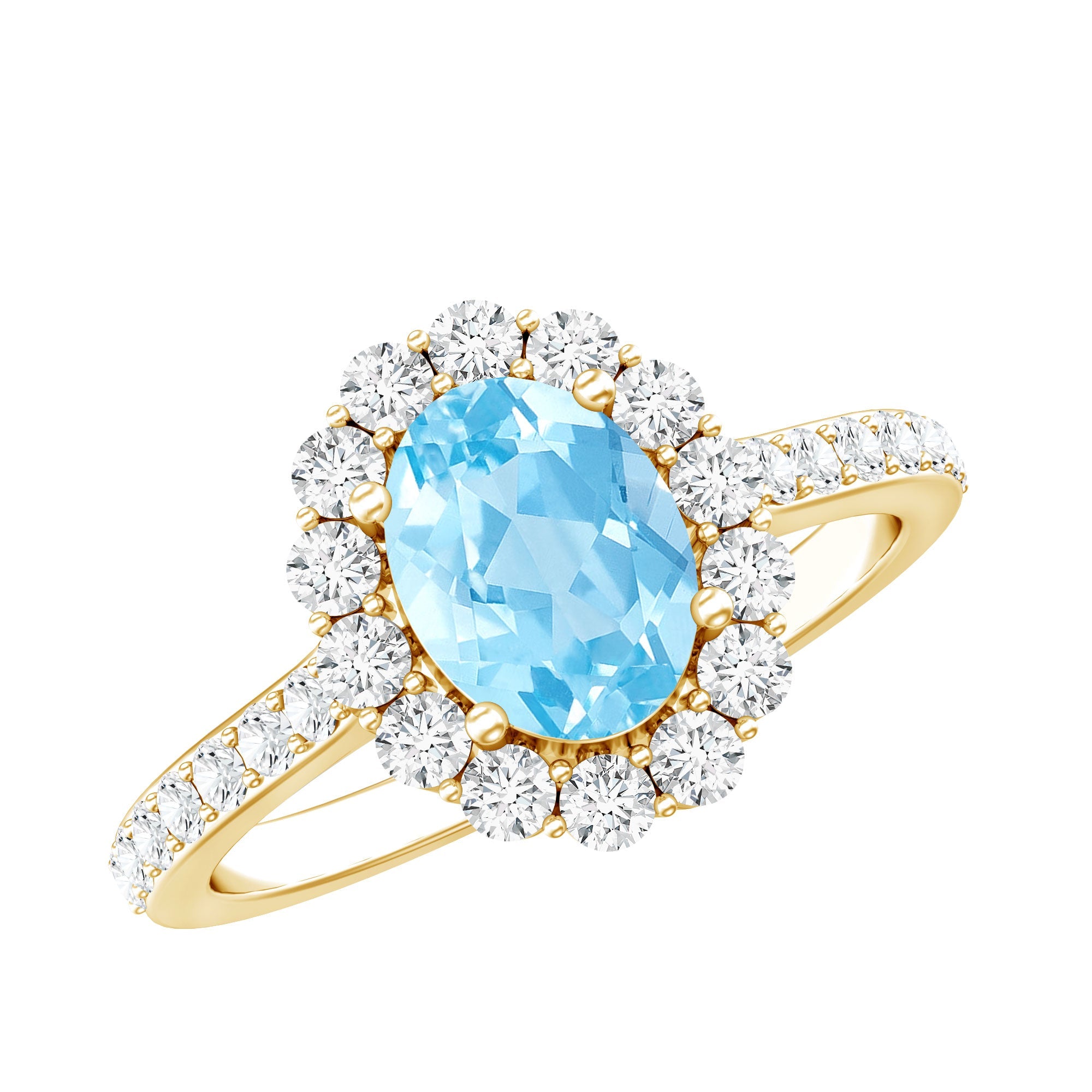 Real 1 Carat Oval Shape Aquamarine Halo Engagement Ring with Certificate | Rings | Wiccan Center