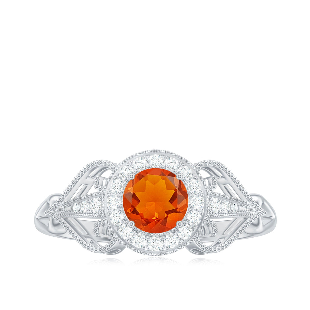 Real 0.45 Carat Fire Opal and Diamond Vintage Inspired Engagement Ring