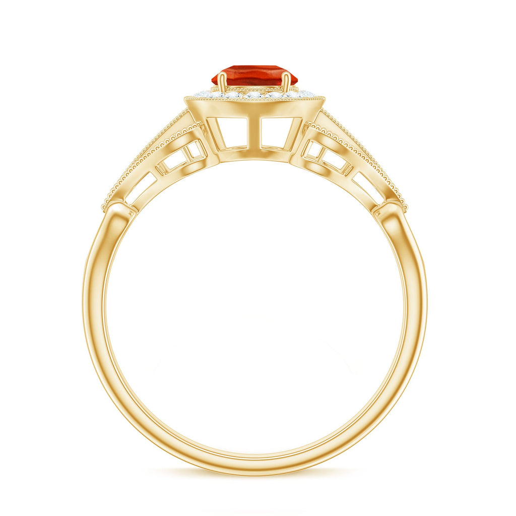 Real 0.45 Carat Fire Opal and Diamond Vintage Inspired Engagement Ring