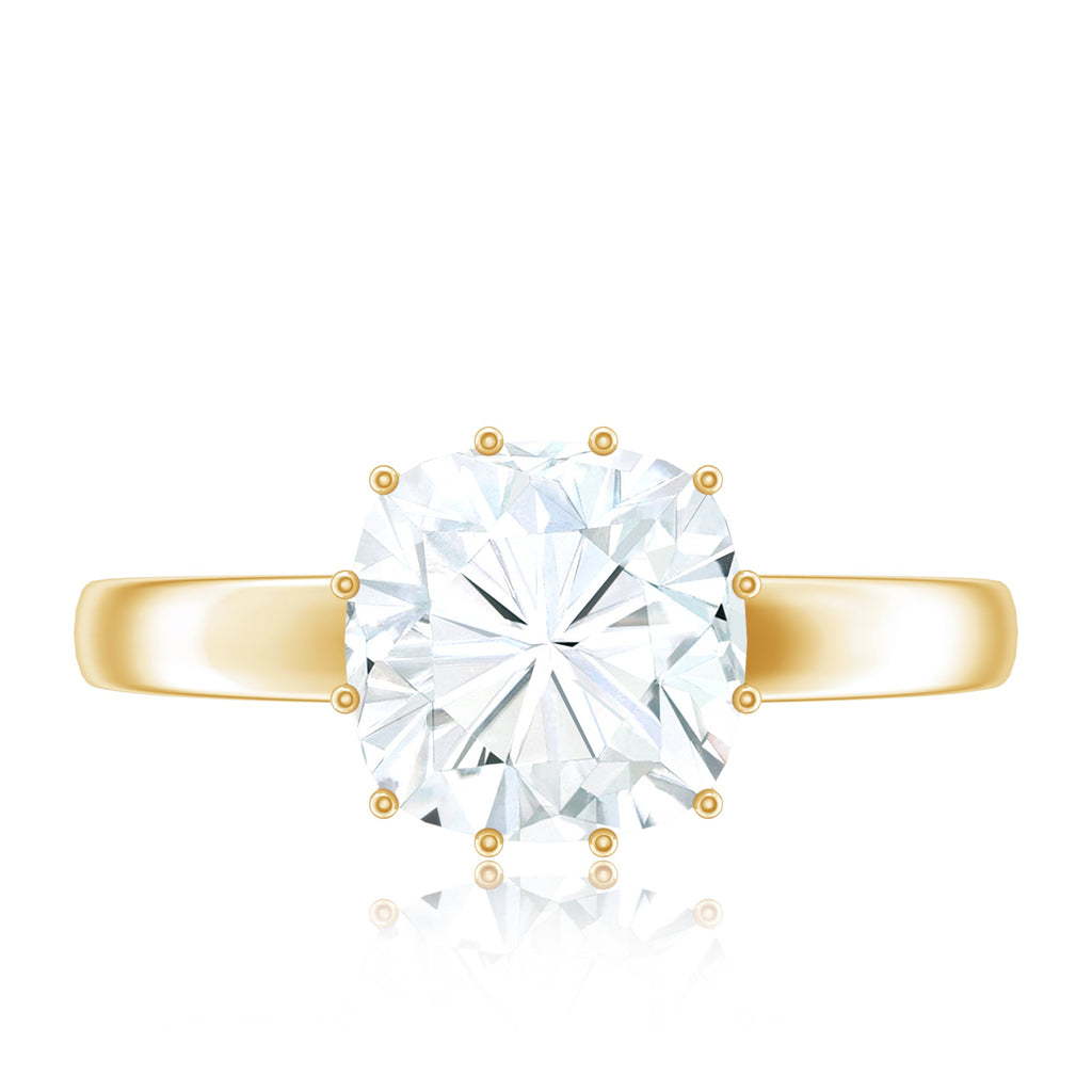 Certified 3 Carat Cushion Cut Moissanite Solitaire Engagement Ring