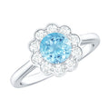 Certified 0.8 Carat Real Aquamarine Engagement Ring with Diamond Flower Halo