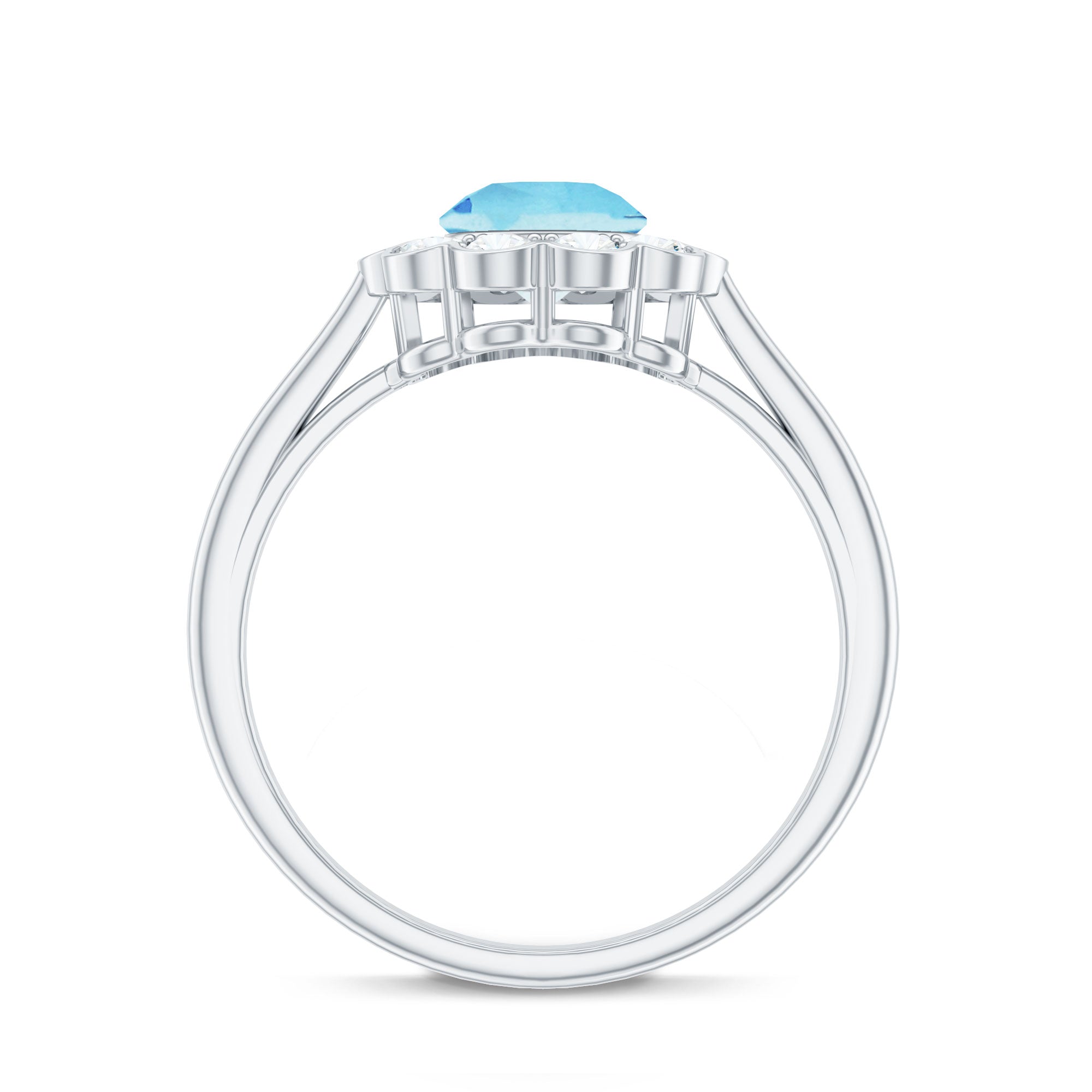 Certified 0.8 Carat Real Aquamarine Engagement Ring with Diamond Flower Halo