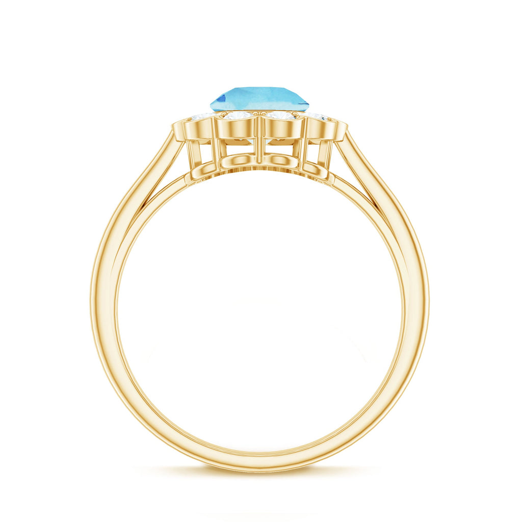 Certified 0.8 Carat Real Aquamarine Engagement Ring with Diamond Flower Halo