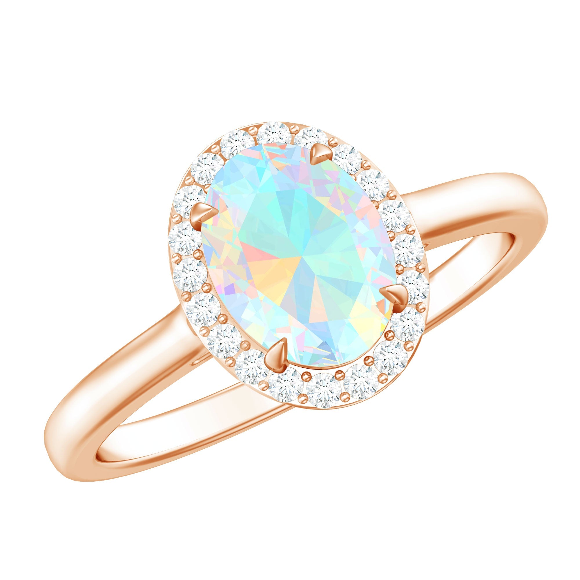 Natural Ethiopian Opal Oval Engagement Ring with Diamond Halo | Rings | Wiccan Center