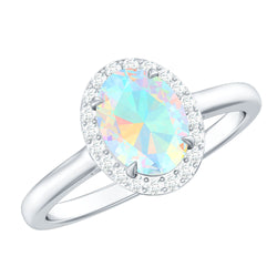 Natural Ethiopian Opal Oval Engagement Ring with Diamond Halo | Rings | Wiccan Center