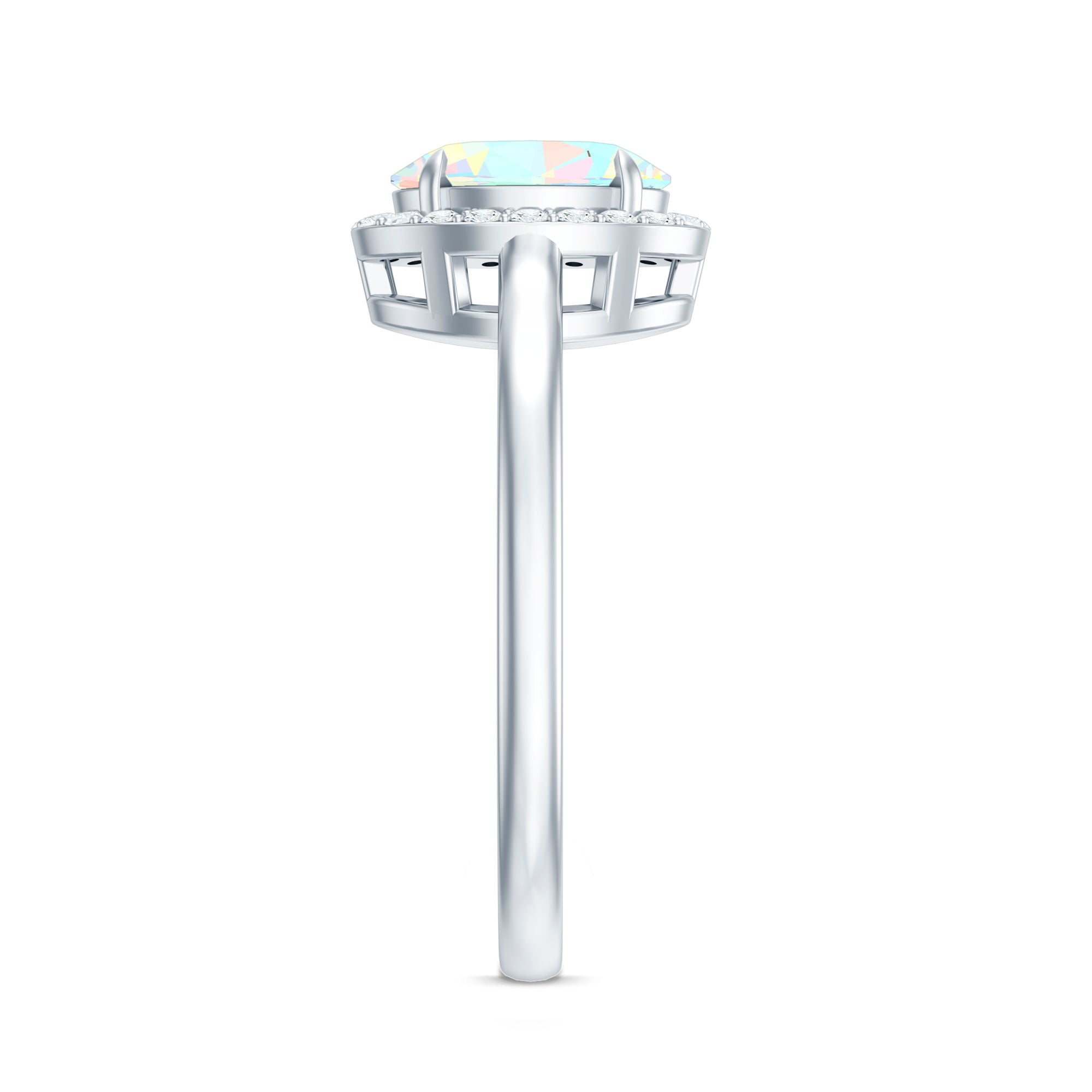 Natural Ethiopian Opal Oval Engagement Ring with Diamond Halo