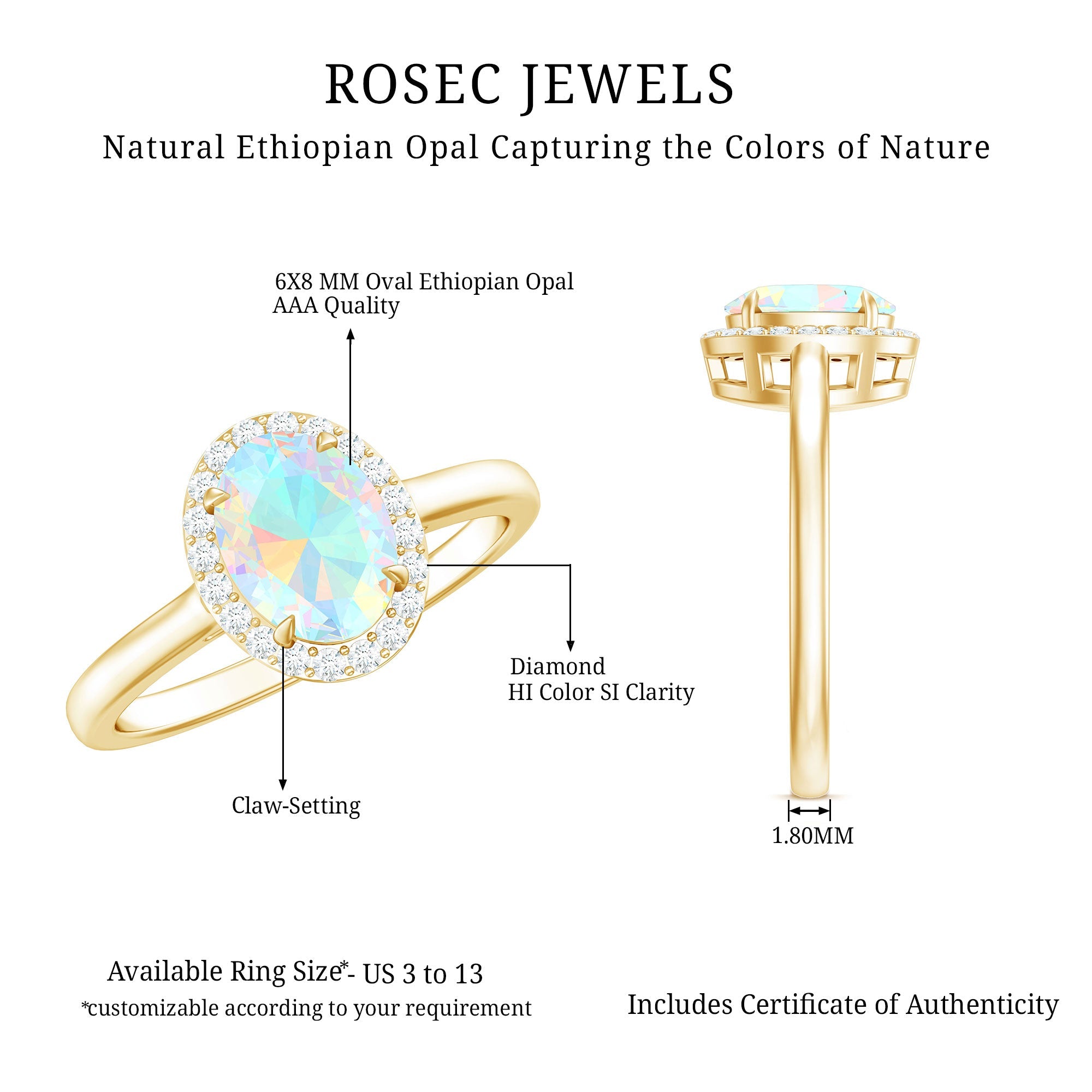 Natural Ethiopian Opal Oval Engagement Ring with Diamond Halo