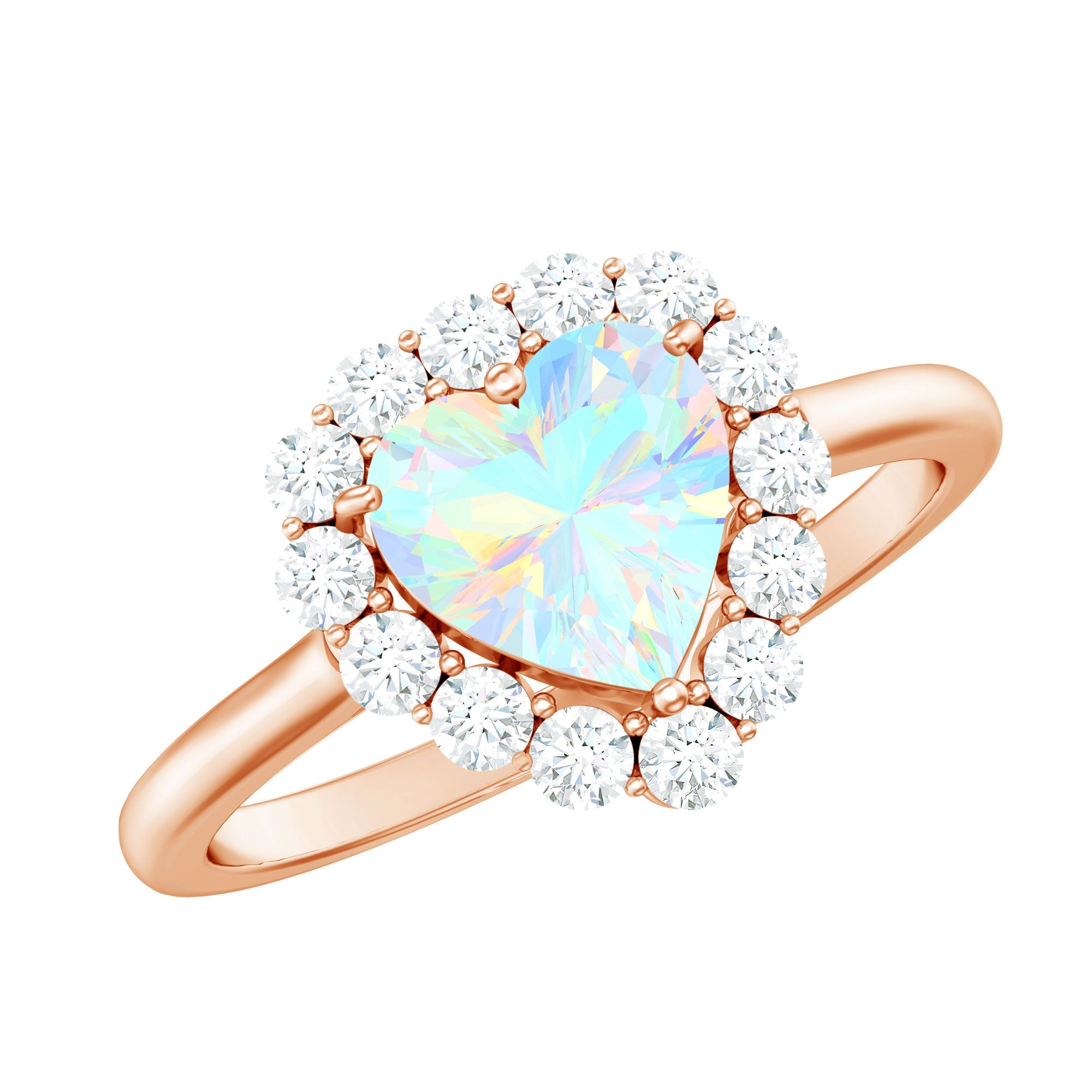 Certified Real Ethiopian Opal Heart Shaped Engagement Ring with Diamond Halo | Rings | Wiccan Center