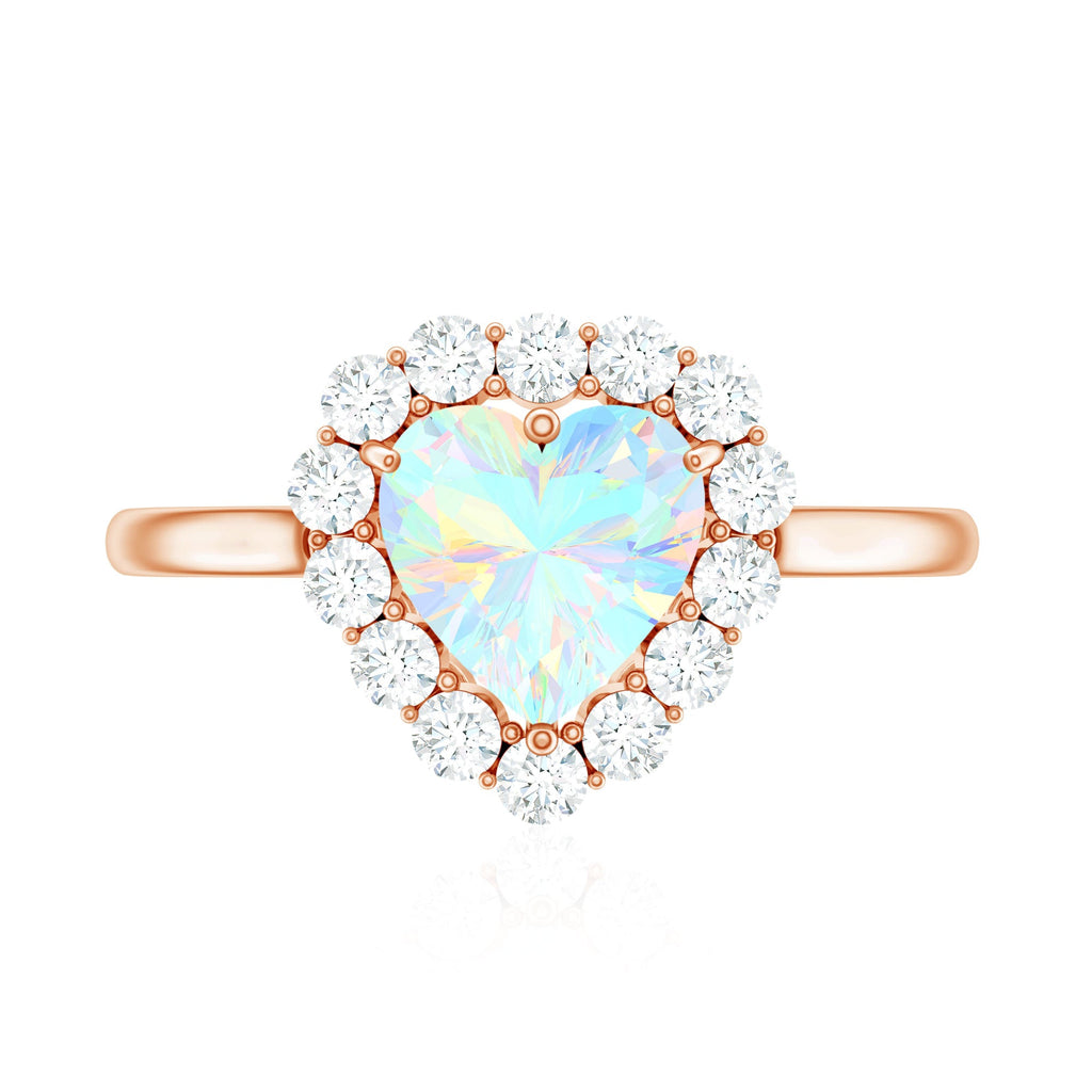 Certified Real Ethiopian Opal Heart Shaped Engagement Ring with Diamond Halo