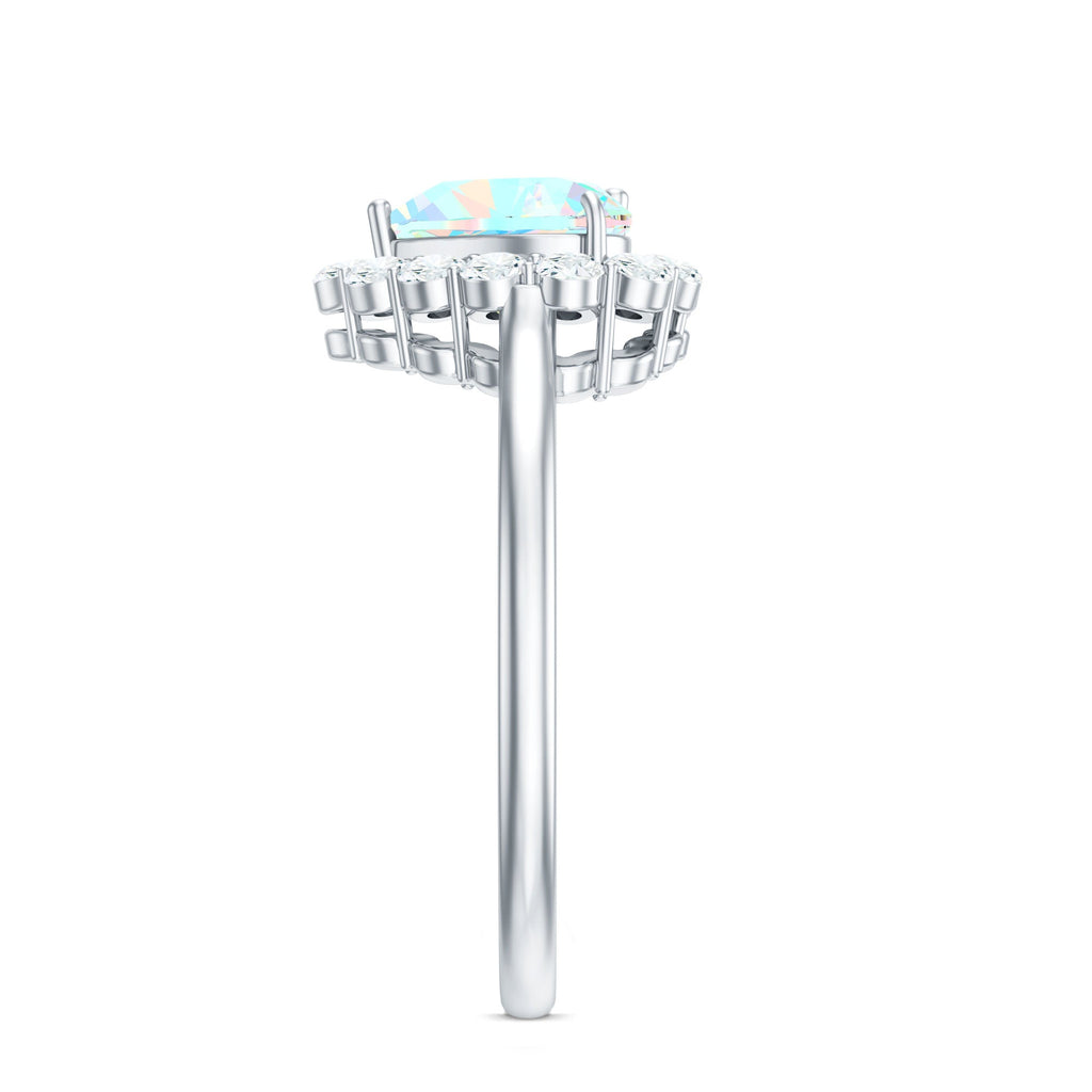 Certified Real Ethiopian Opal Heart Shaped Engagement Ring with Diamond Halo