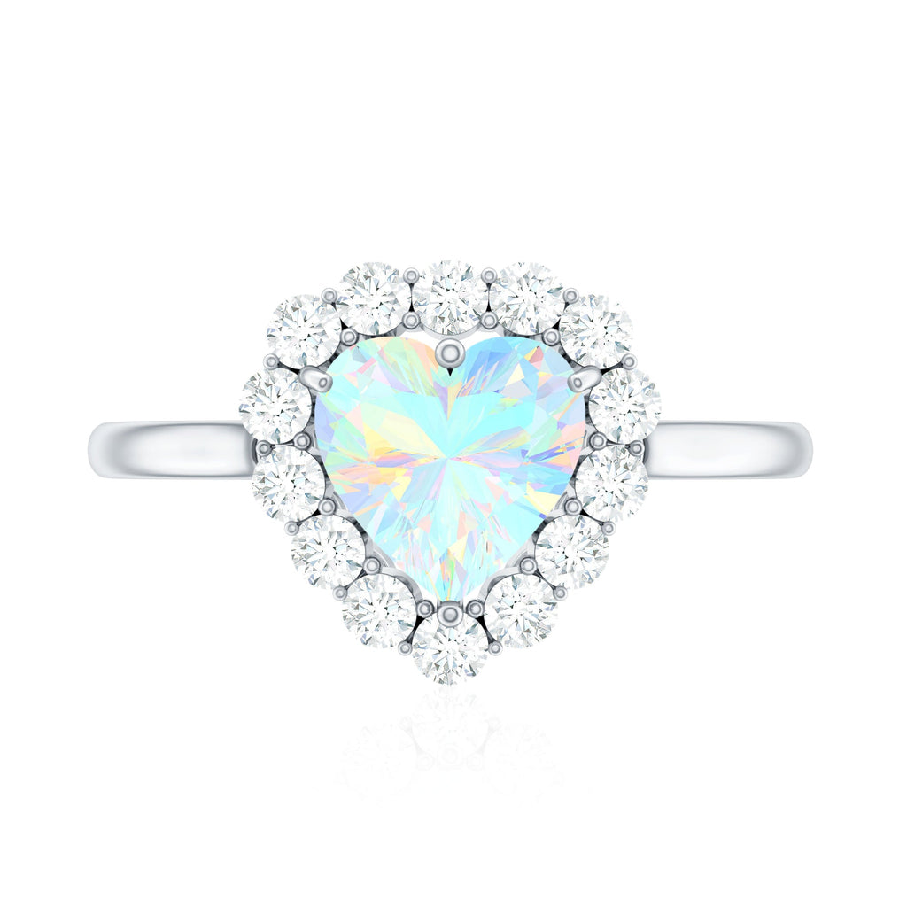 Certified Real Ethiopian Opal Heart Shaped Engagement Ring with Diamond Halo