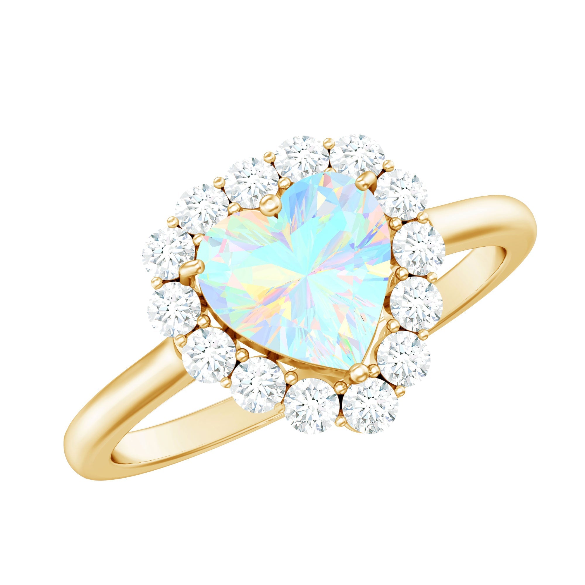 Certified Real Ethiopian Opal Heart Shaped Engagement Ring with Diamond Halo | Rings | Wiccan Center